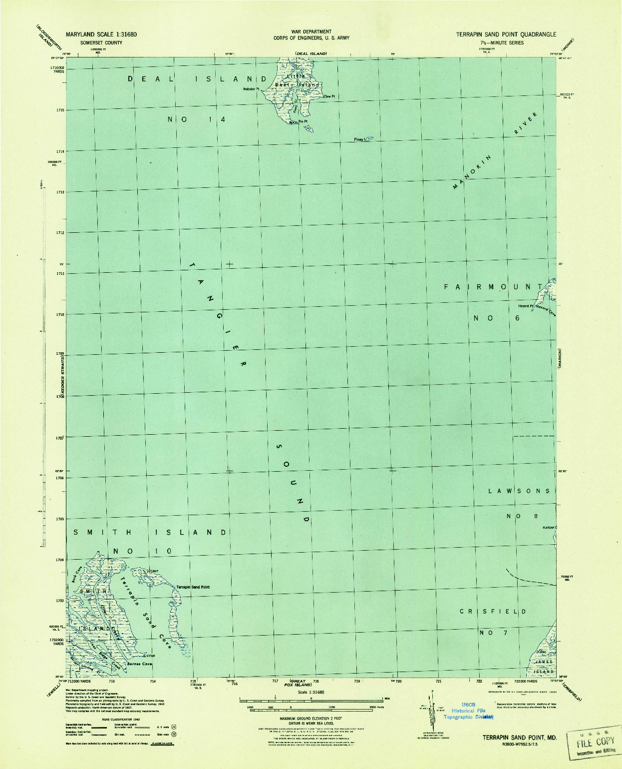 USGS 1:31680-SCALE QUADRANGLE FOR TERRAPIN SAND POINT, MD 1943