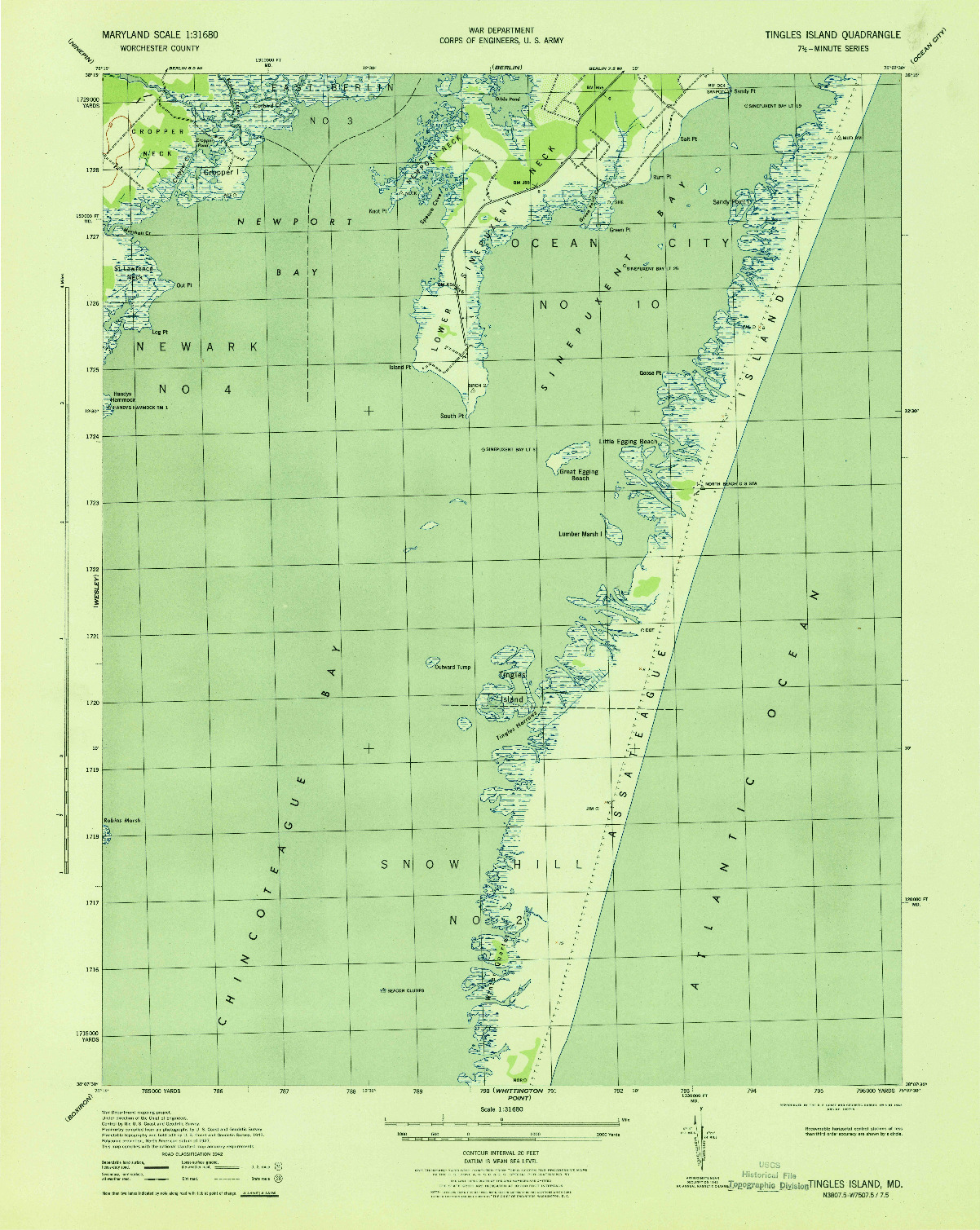 USGS 1:31680-SCALE QUADRANGLE FOR TINGLES ISLAND, MD 1943
