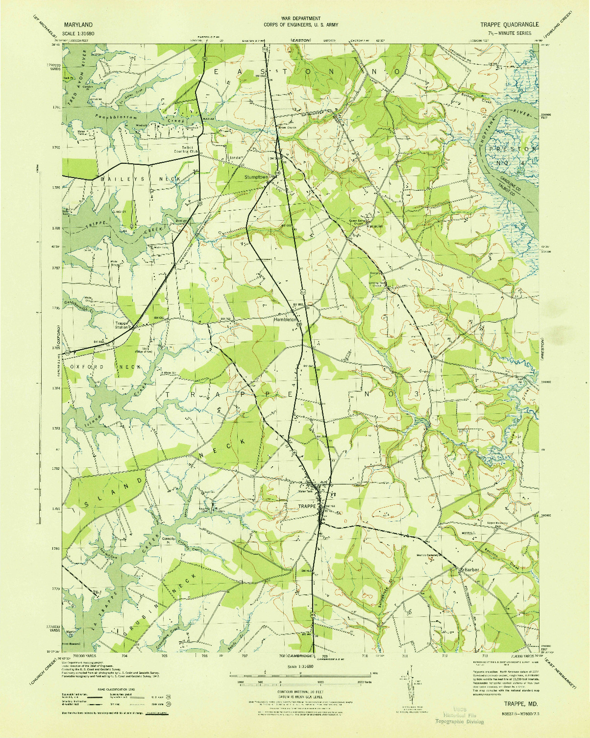 USGS 1:31680-SCALE QUADRANGLE FOR TRAPPE, MD 1943