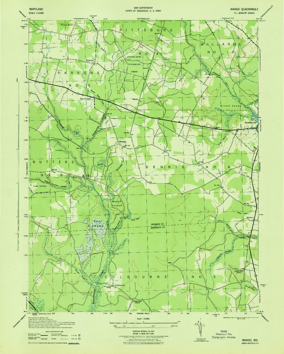 USGS 1:31680-SCALE QUADRANGLE FOR WANGO, MD 1943