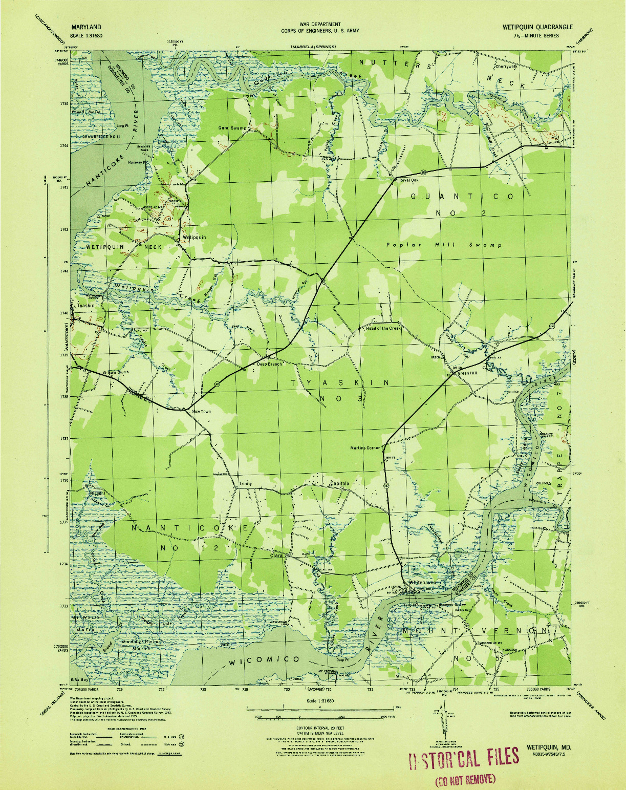 USGS 1:31680-SCALE QUADRANGLE FOR WETIPQUIN, MD 1943