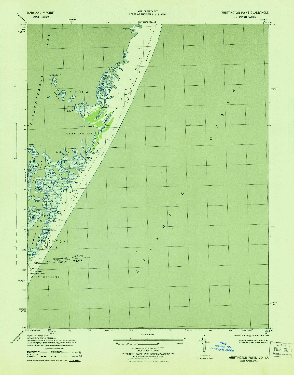USGS 1:31680-SCALE QUADRANGLE FOR WHITTINGTON POINT, MD 1943