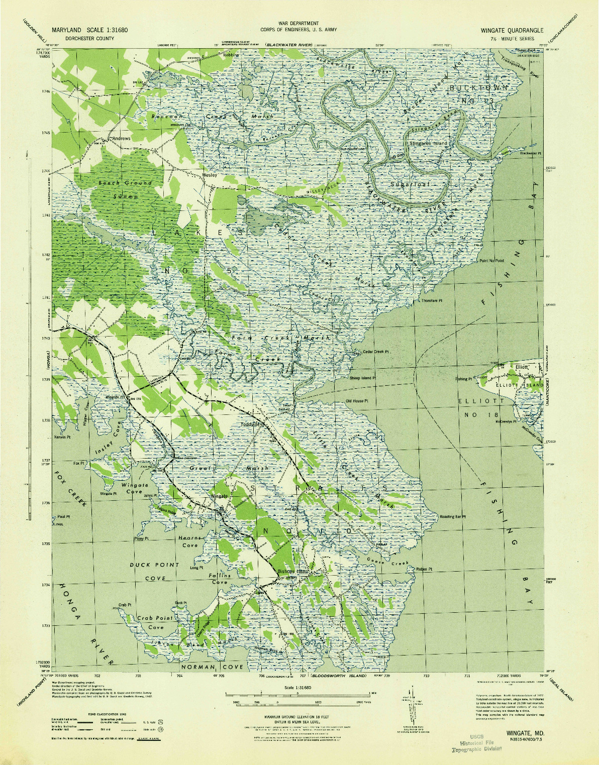 USGS 1:31680-SCALE QUADRANGLE FOR WINGATE, MD 1943