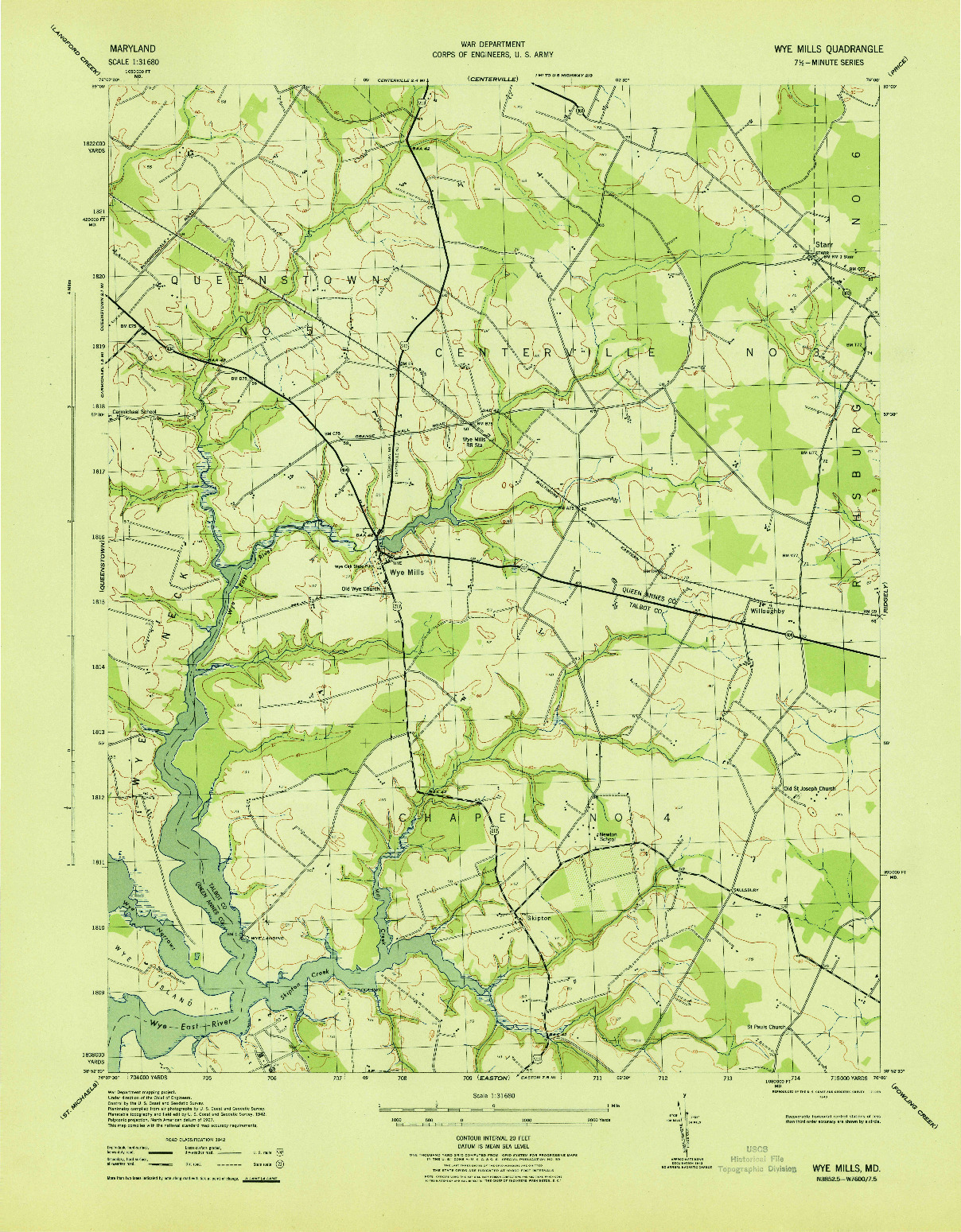 USGS 1:31680-SCALE QUADRANGLE FOR WYE MILLS, MD 1943