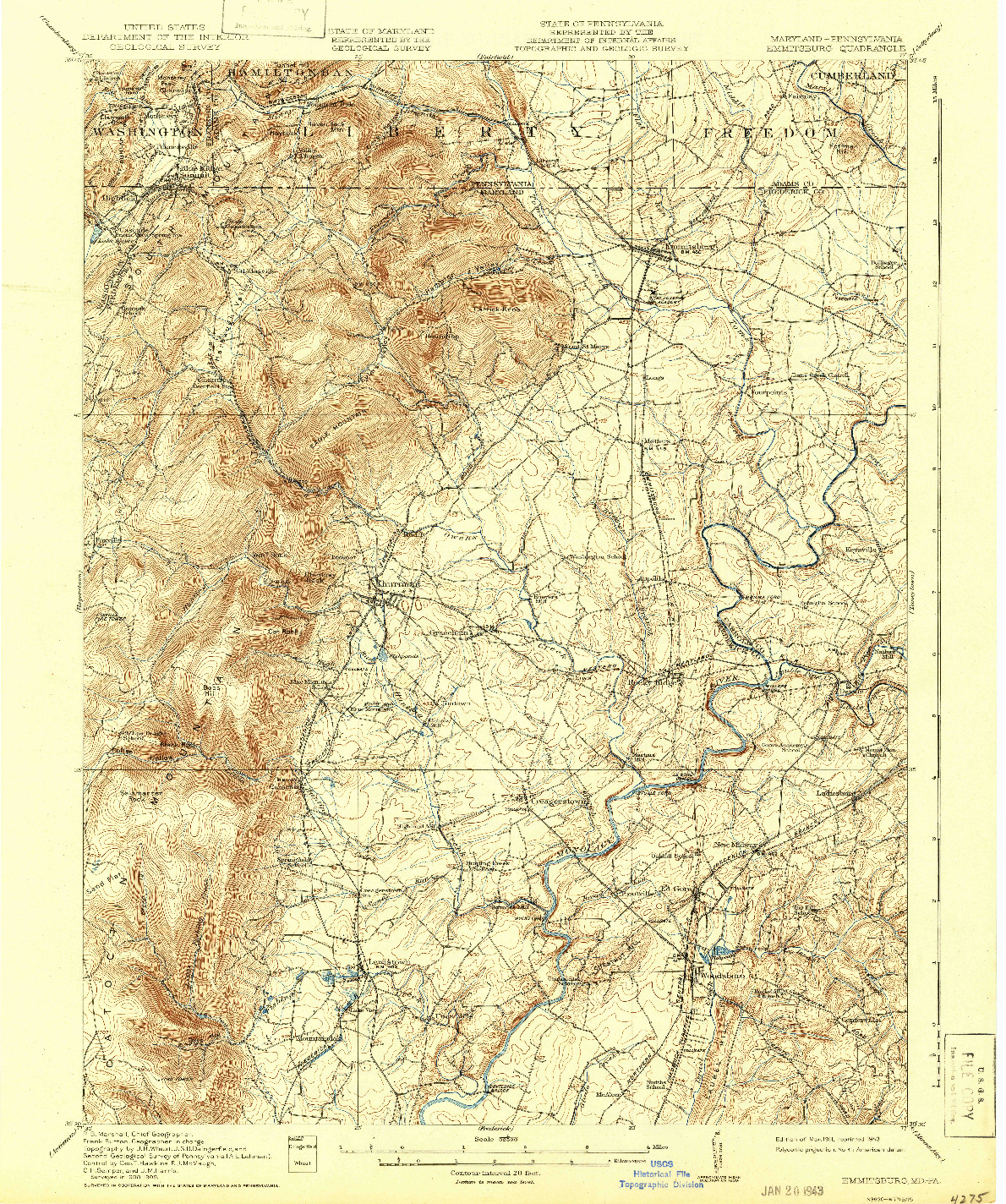 USGS 1:62500-SCALE QUADRANGLE FOR EMMITSBURG, MD 1911