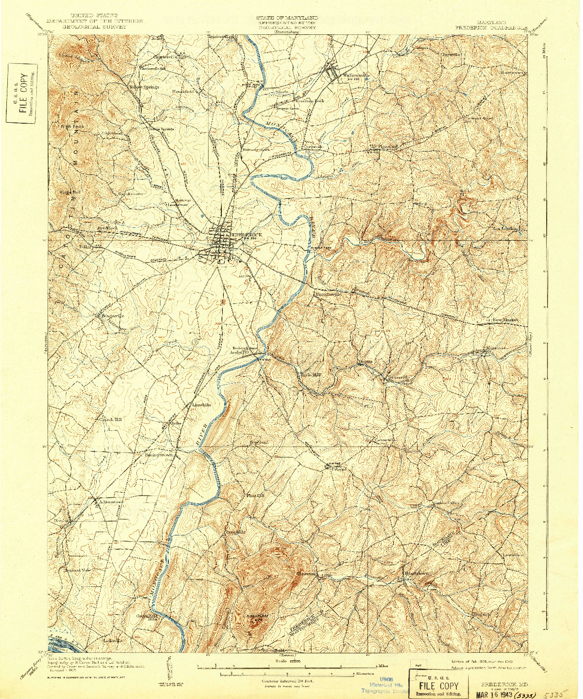 USGS 1:62500-SCALE QUADRANGLE FOR FREDERICK, MD 1909