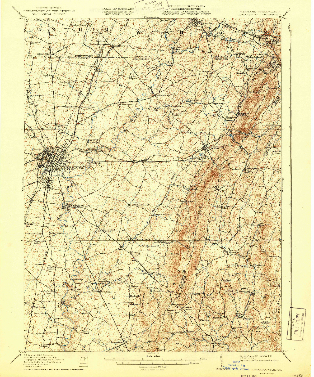 USGS 1:62500-SCALE QUADRANGLE FOR HAGERSTOWN, MD 1912