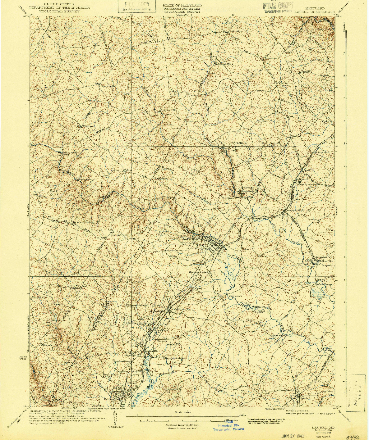 USGS 1:62500-SCALE QUADRANGLE FOR LAUREL, MD 1926