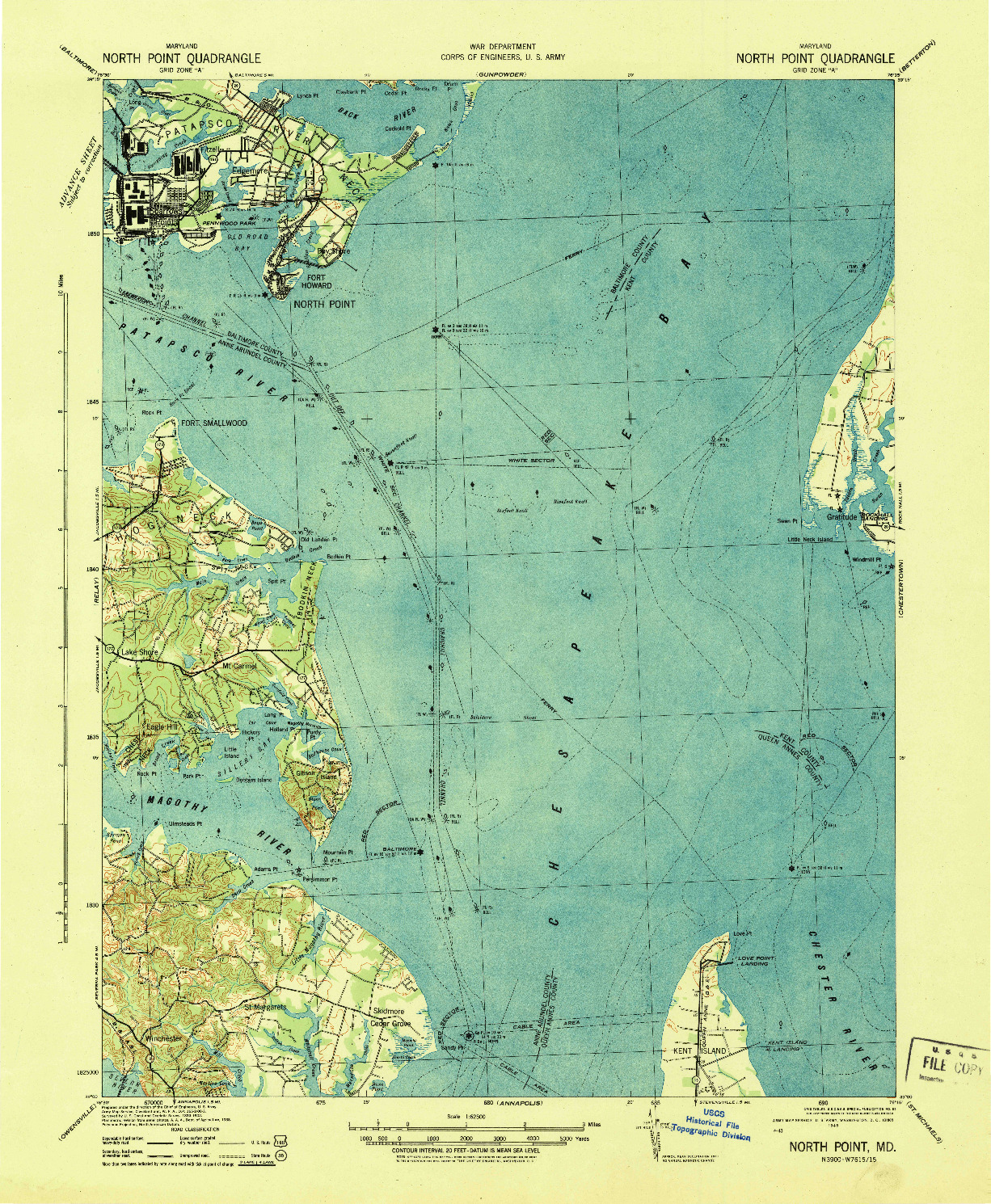 USGS 1:62500-SCALE QUADRANGLE FOR NORTH POINT, MD 1943
