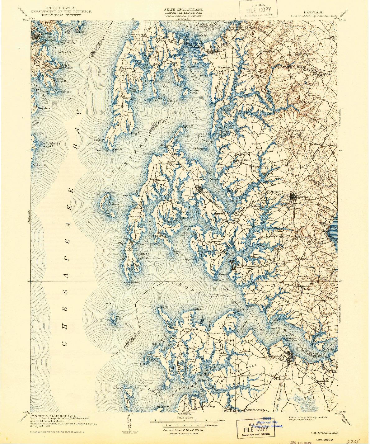 USGS 1:125000-SCALE QUADRANGLE FOR CHOPTANK, MD 1908