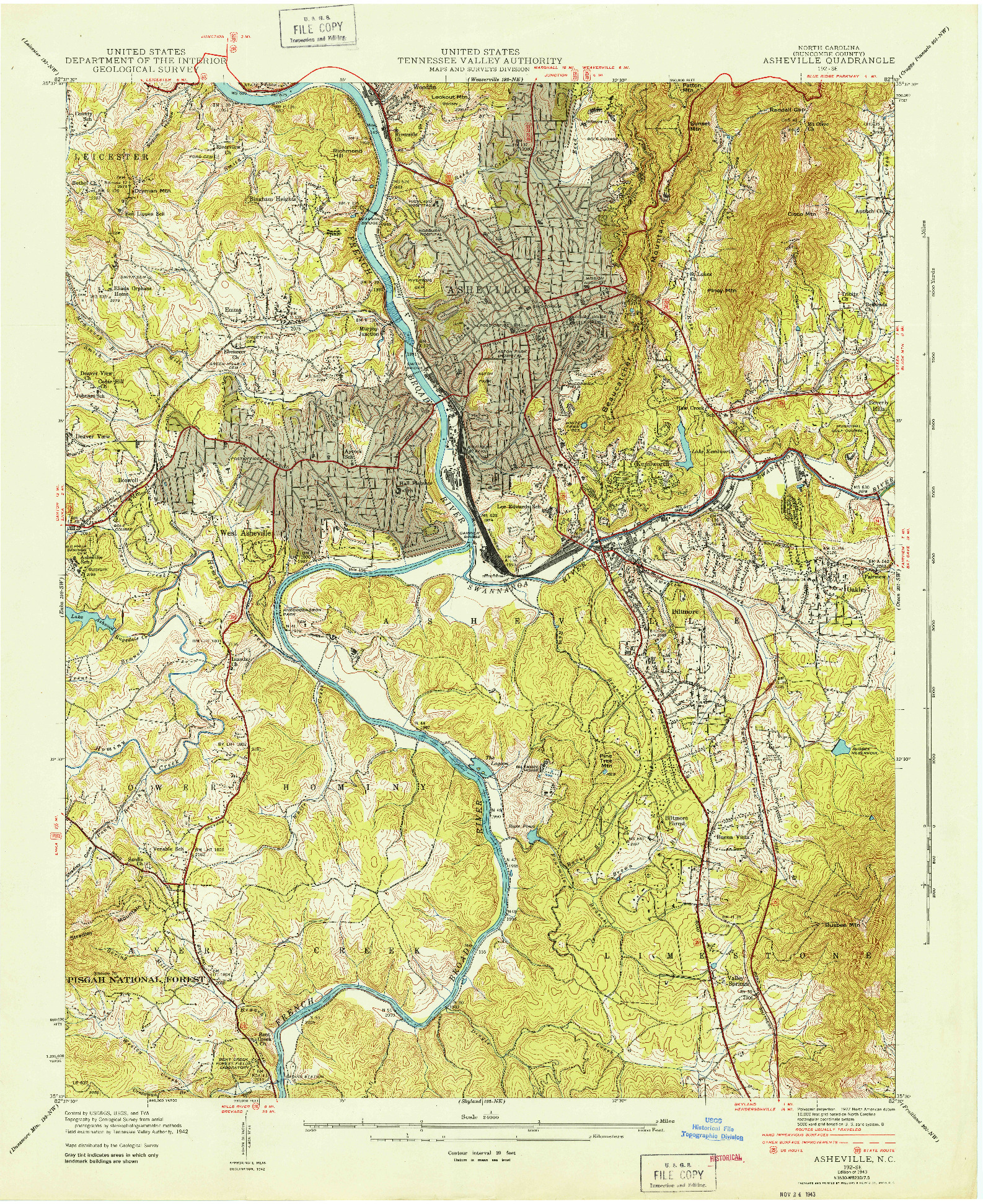 USGS 1:24000-SCALE QUADRANGLE FOR ASHEVILLE, NC 1943