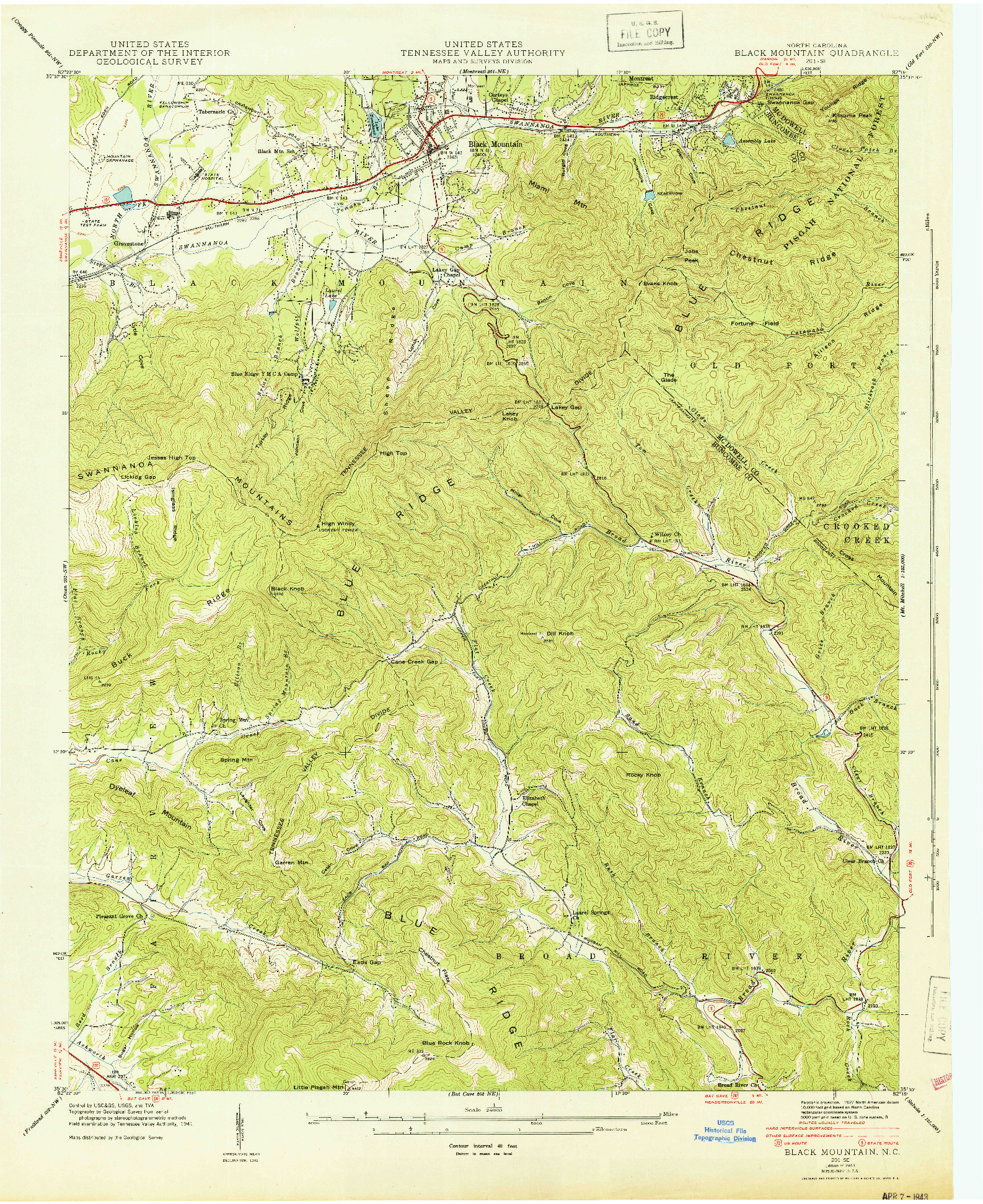 USGS 1:24000-SCALE QUADRANGLE FOR BLACK MOUNTAIN, NC 1943