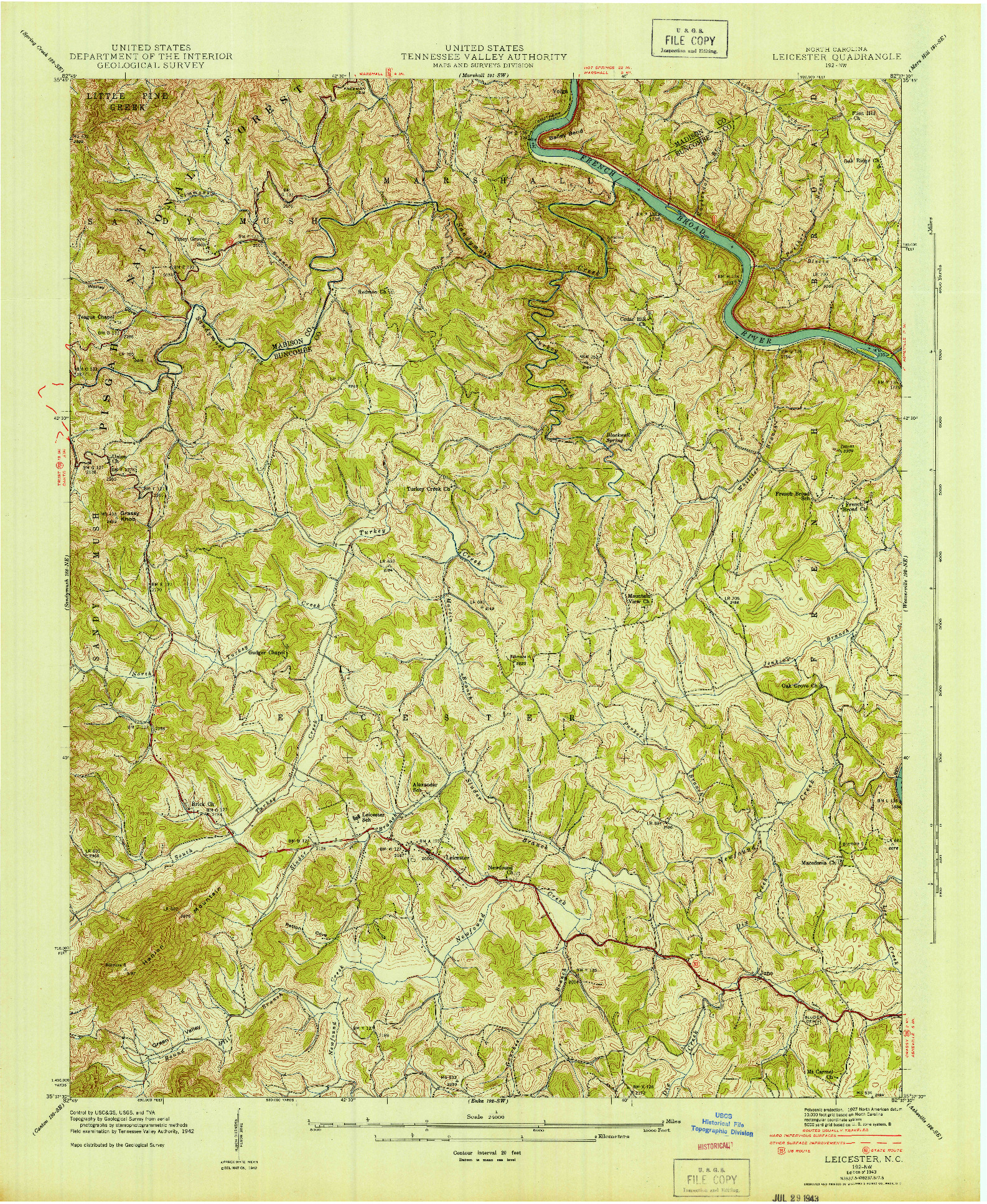 USGS 1:24000-SCALE QUADRANGLE FOR LEICESTER, NC 1943