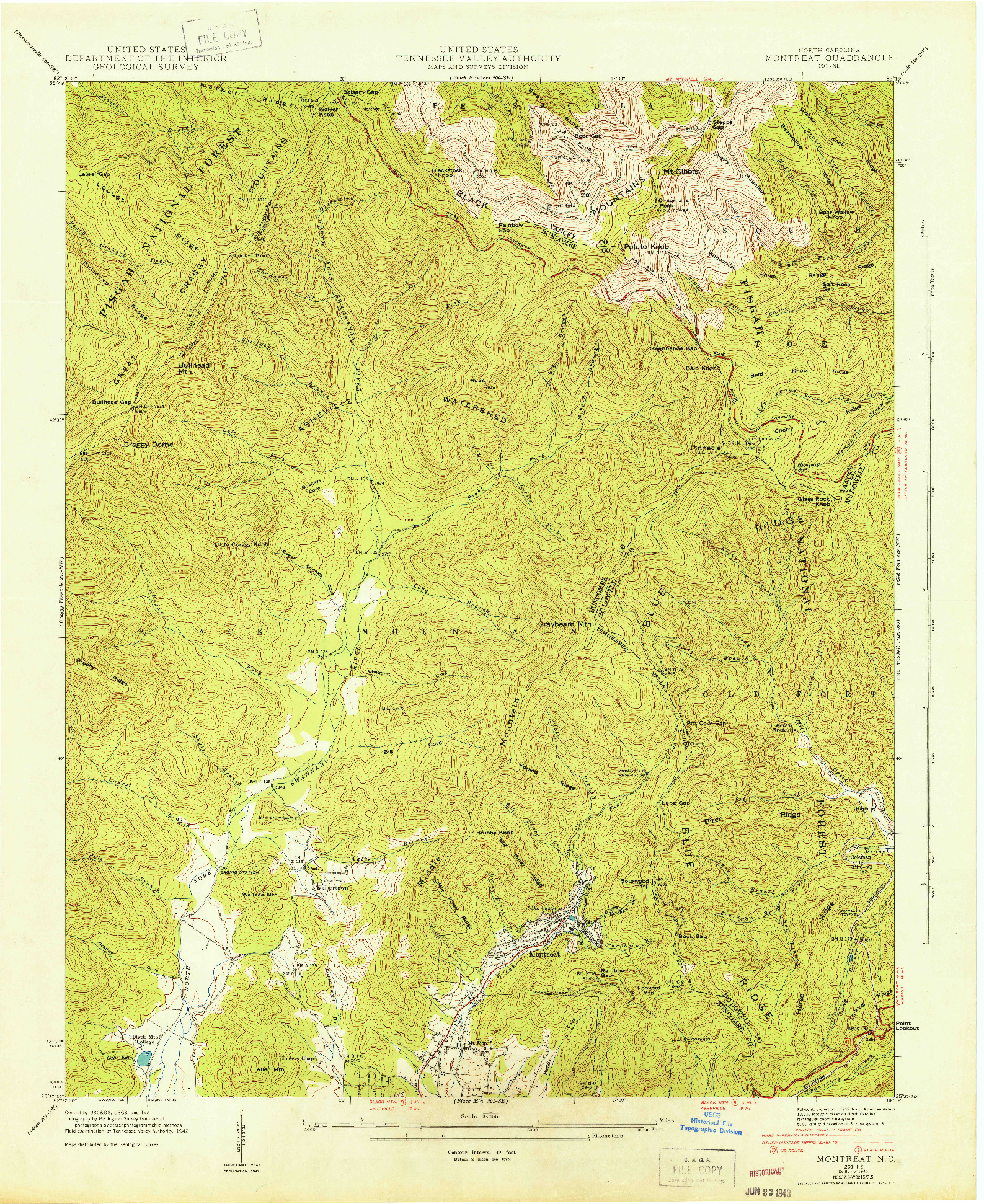 USGS 1:24000-SCALE QUADRANGLE FOR MONTREAT, NC 1943