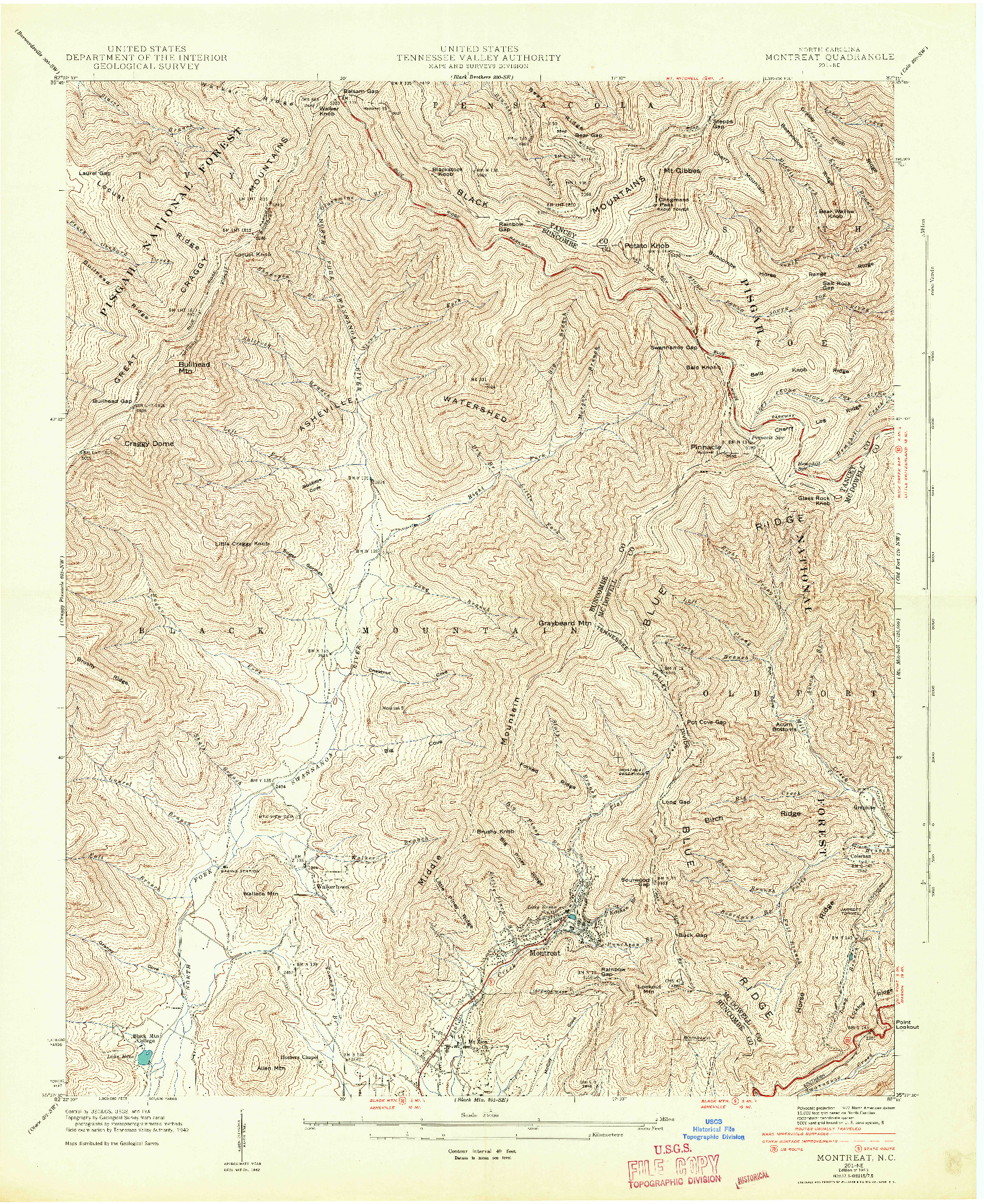 USGS 1:24000-SCALE QUADRANGLE FOR MONTREAT, NC 1943