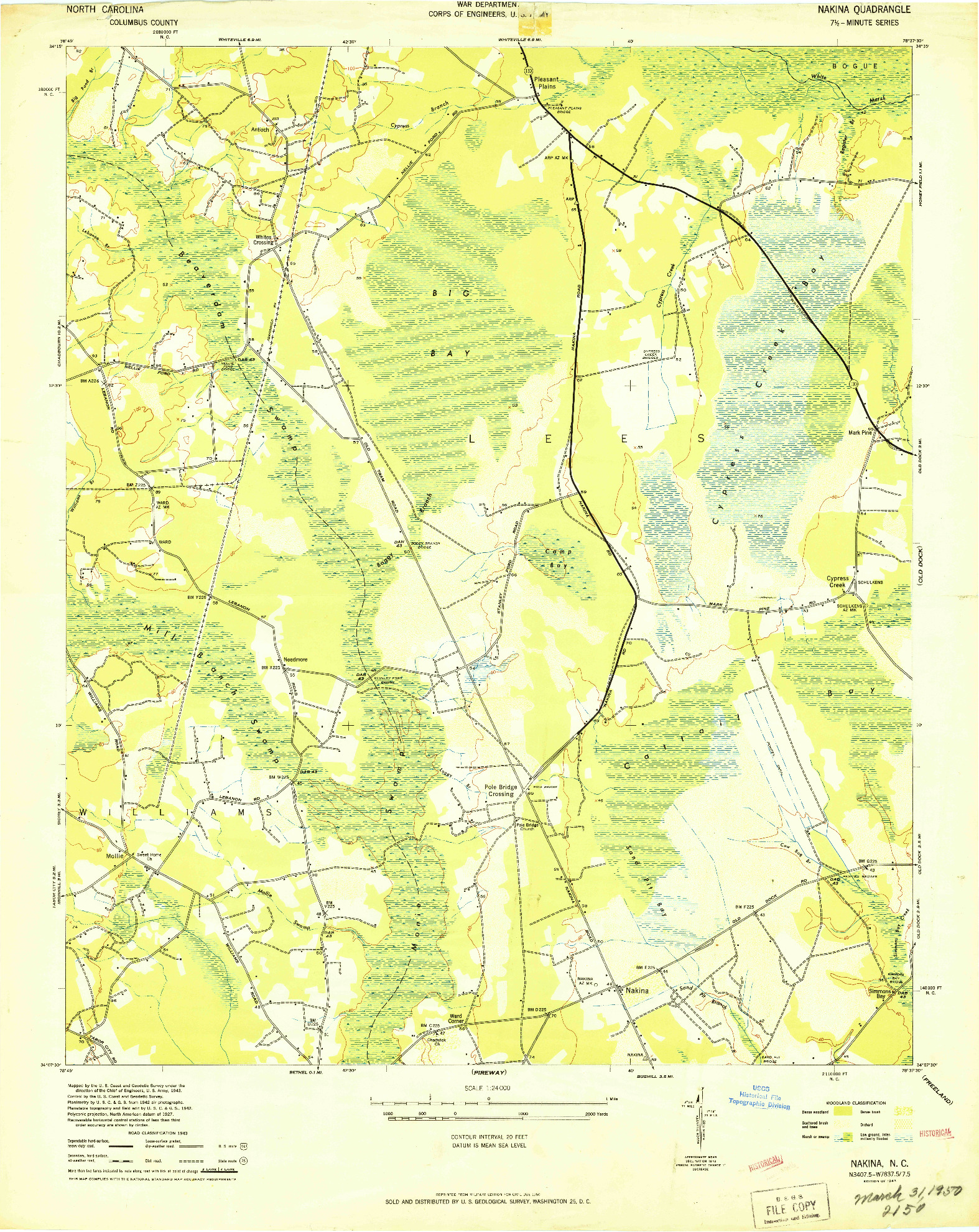 USGS 1:24000-SCALE QUADRANGLE FOR NAKINA, NC 1943