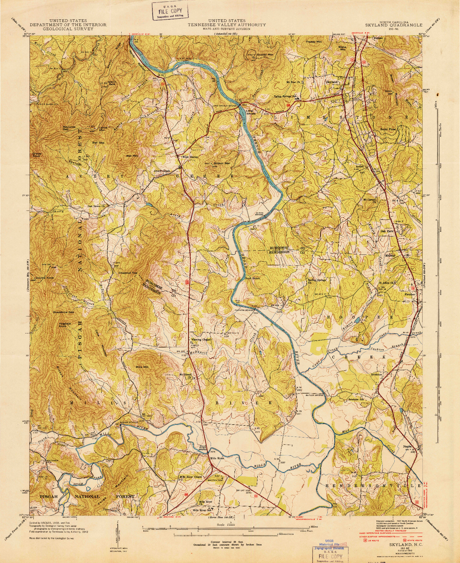 USGS 1:24000-SCALE QUADRANGLE FOR SKYLAND, NC 1943