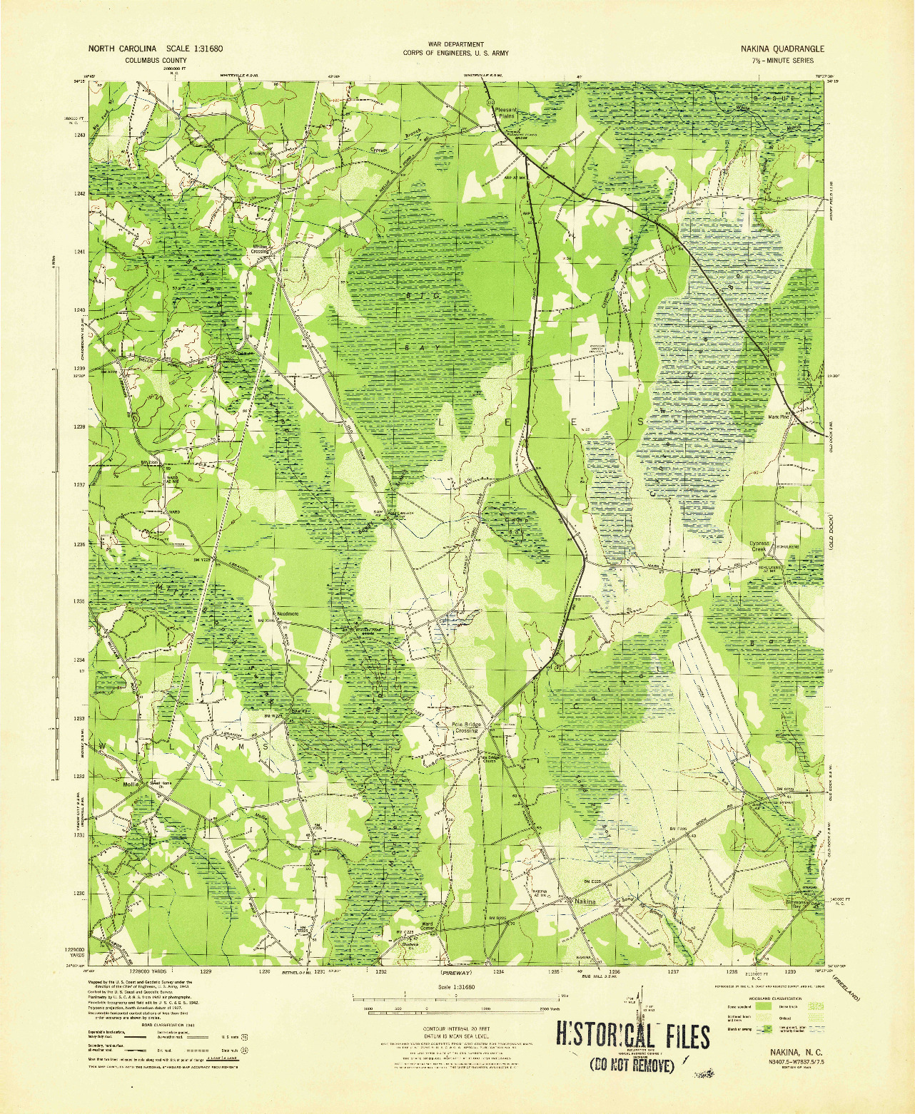 USGS 1:31680-SCALE QUADRANGLE FOR NAKINA, NC 1943