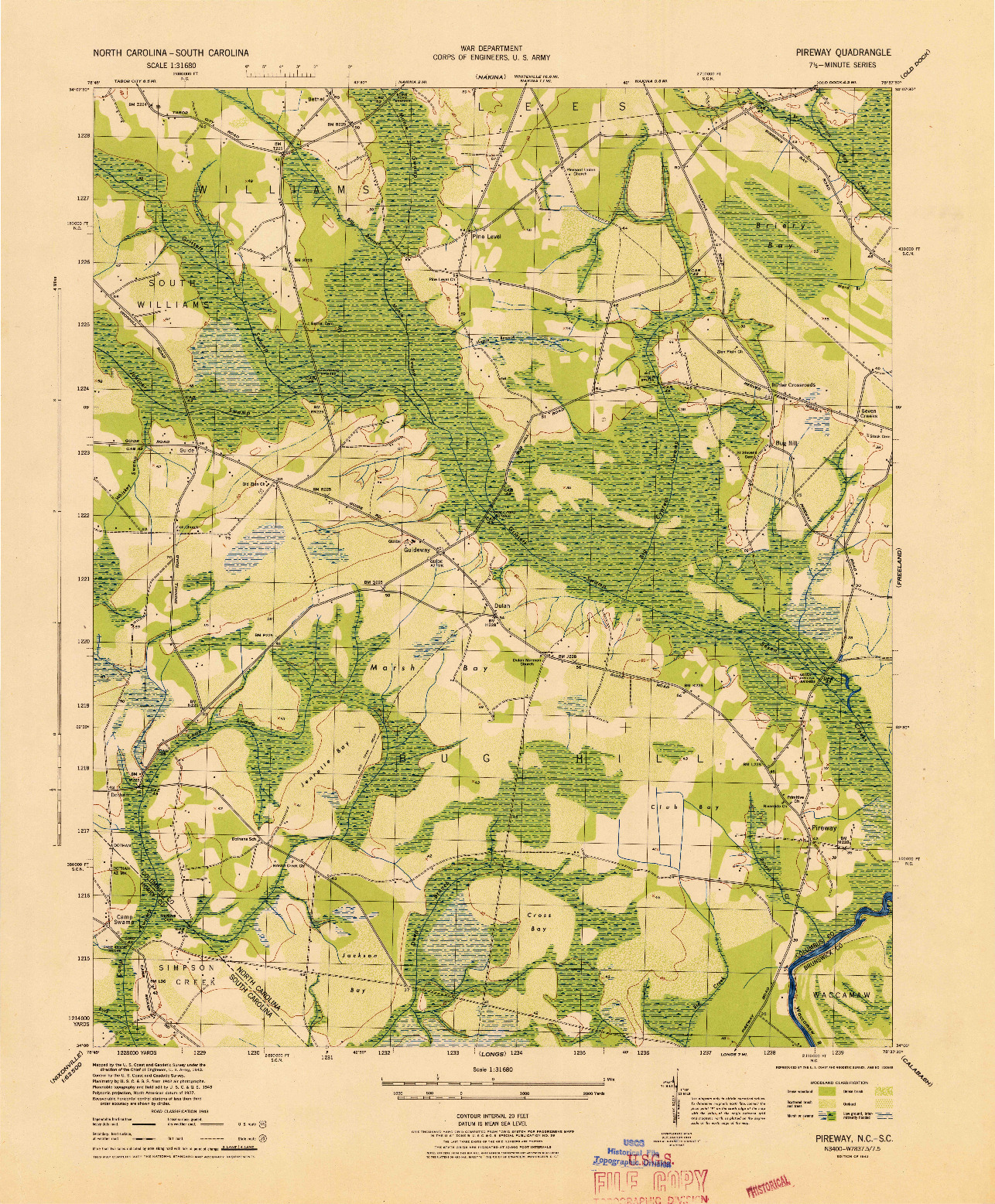 USGS 1:31680-SCALE QUADRANGLE FOR PIREWAY, NC 1943