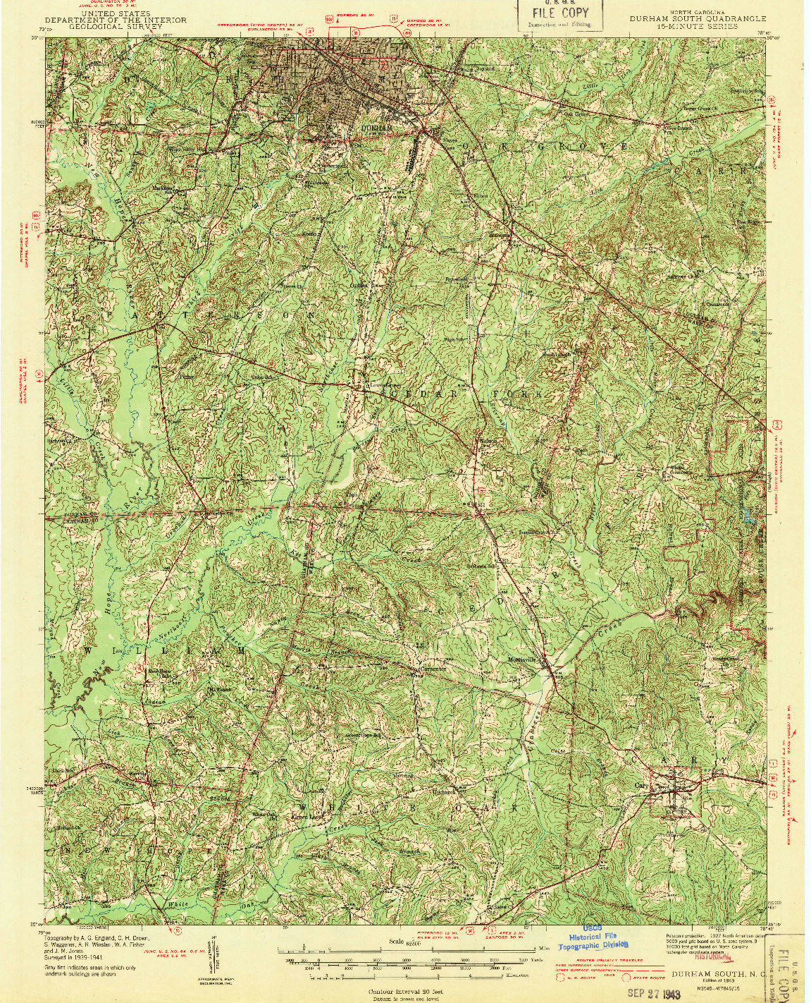 USGS 1:62500-SCALE QUADRANGLE FOR DURHAM SOUTH, NC 1943