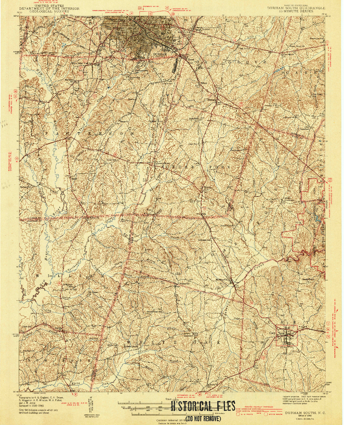 USGS 1:62500-SCALE QUADRANGLE FOR DURHAM SOUTH, NC 1943