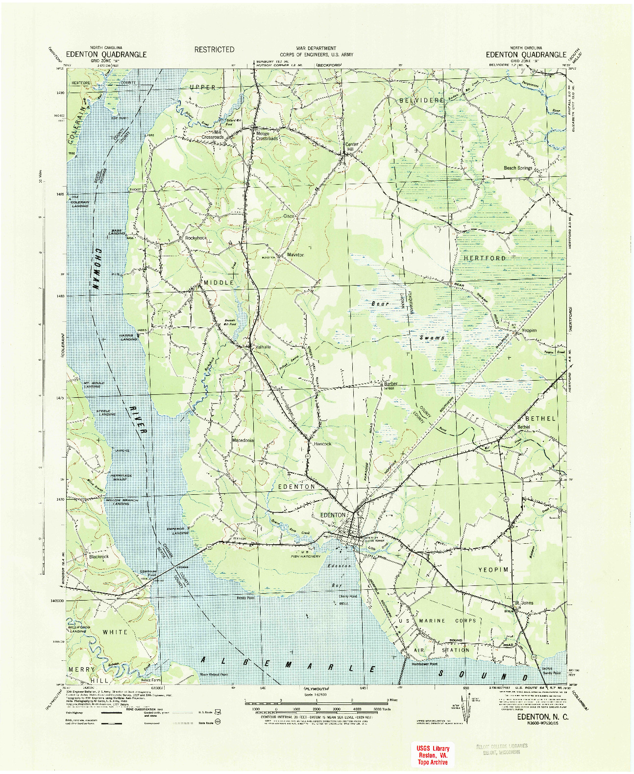 USGS 1:62500-SCALE QUADRANGLE FOR EDENTON, NC 1943