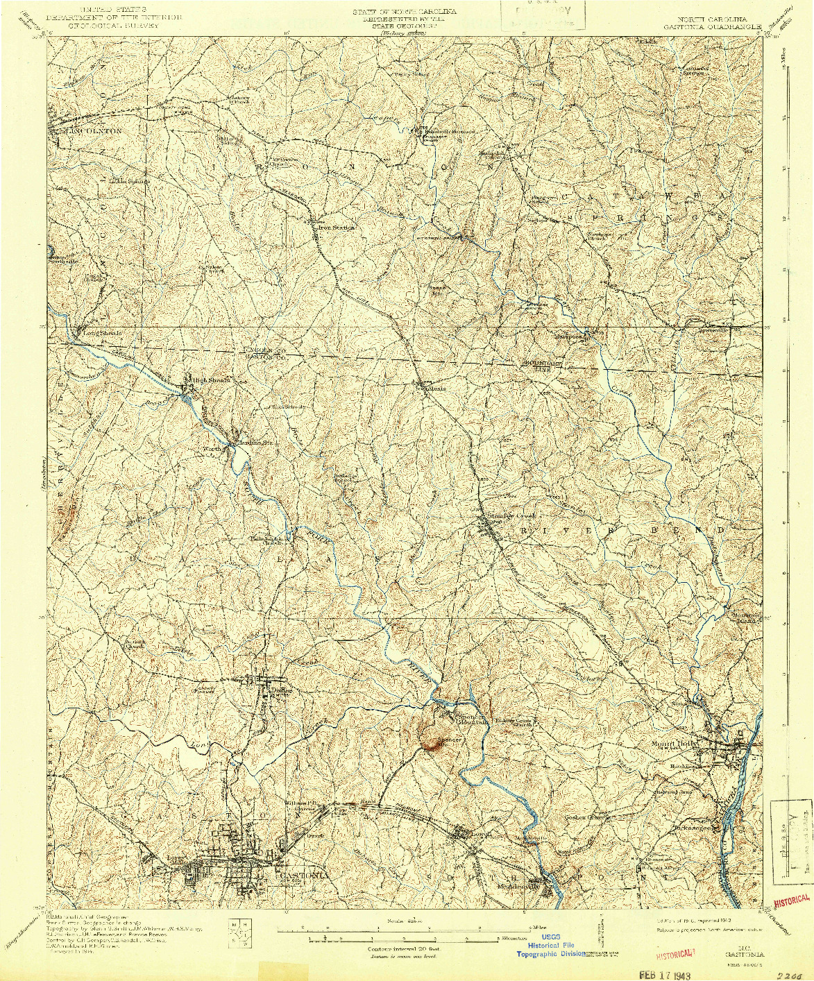 USGS 1:62500-SCALE QUADRANGLE FOR GASTONIA, NC 1916