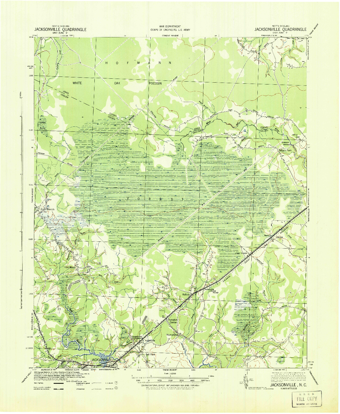USGS 1:62500-SCALE QUADRANGLE FOR JACKSONVILLE, NC 1943