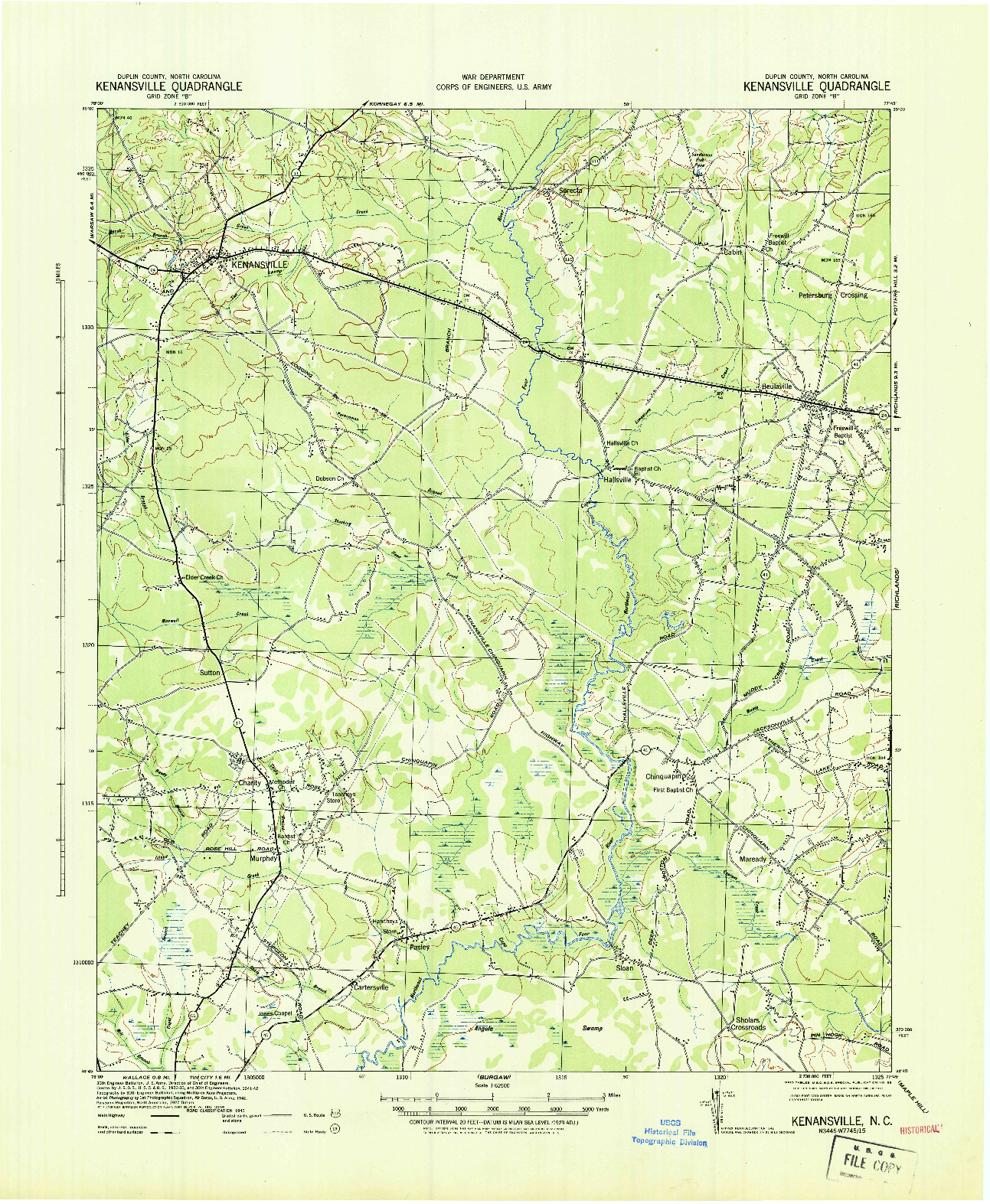 USGS 1:62500-SCALE QUADRANGLE FOR KENANSVILLE, NC 1943