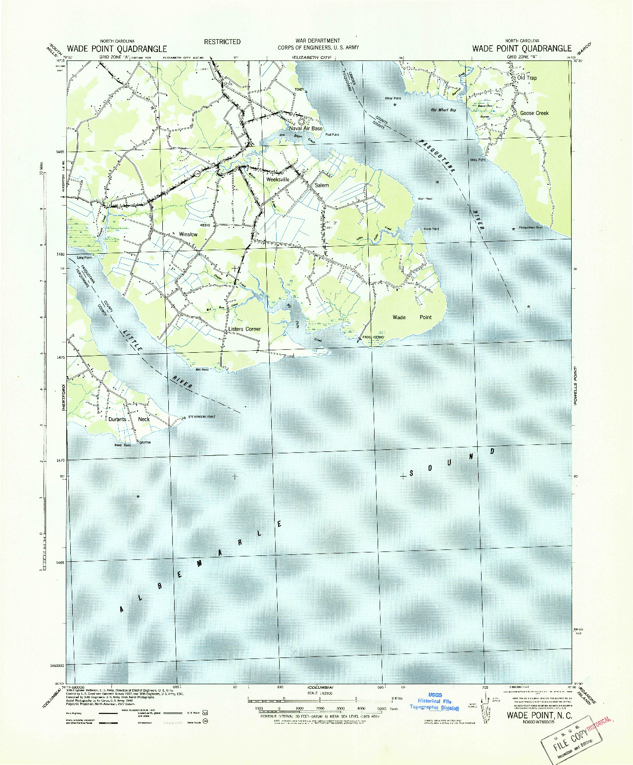 USGS 1:62500-SCALE QUADRANGLE FOR WADE POINT, NC 1943