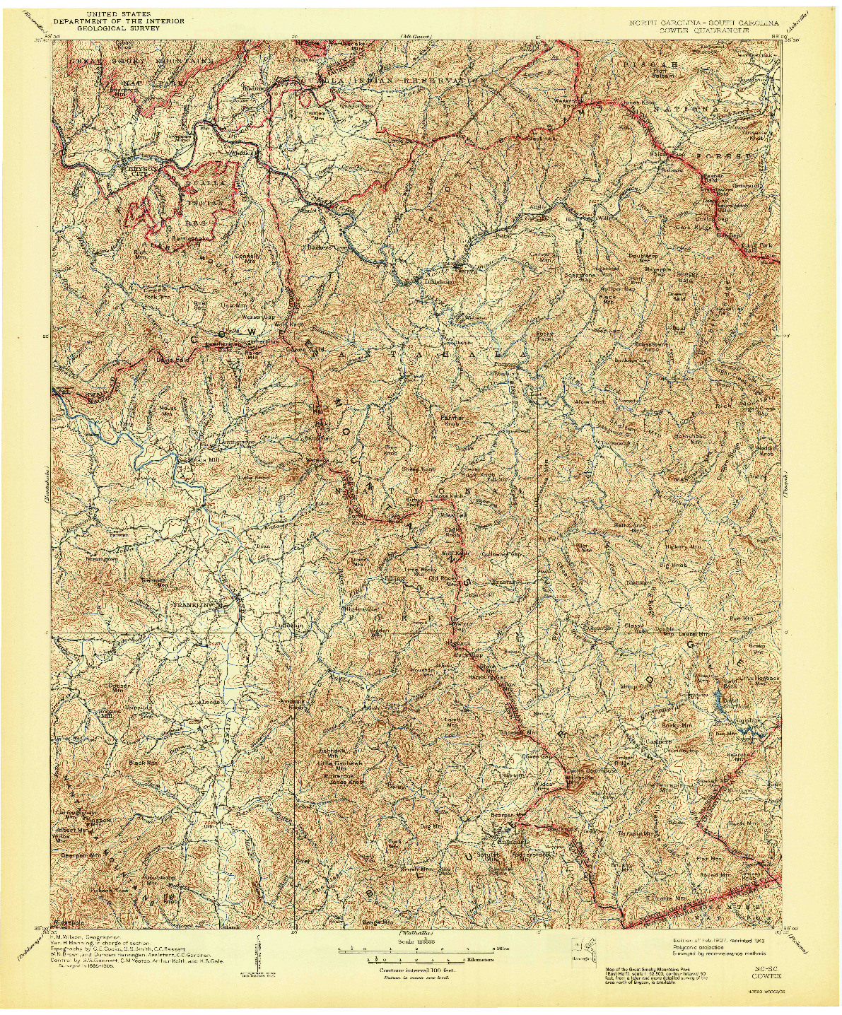 USGS 1:125000-SCALE QUADRANGLE FOR COWEE, NC 1907