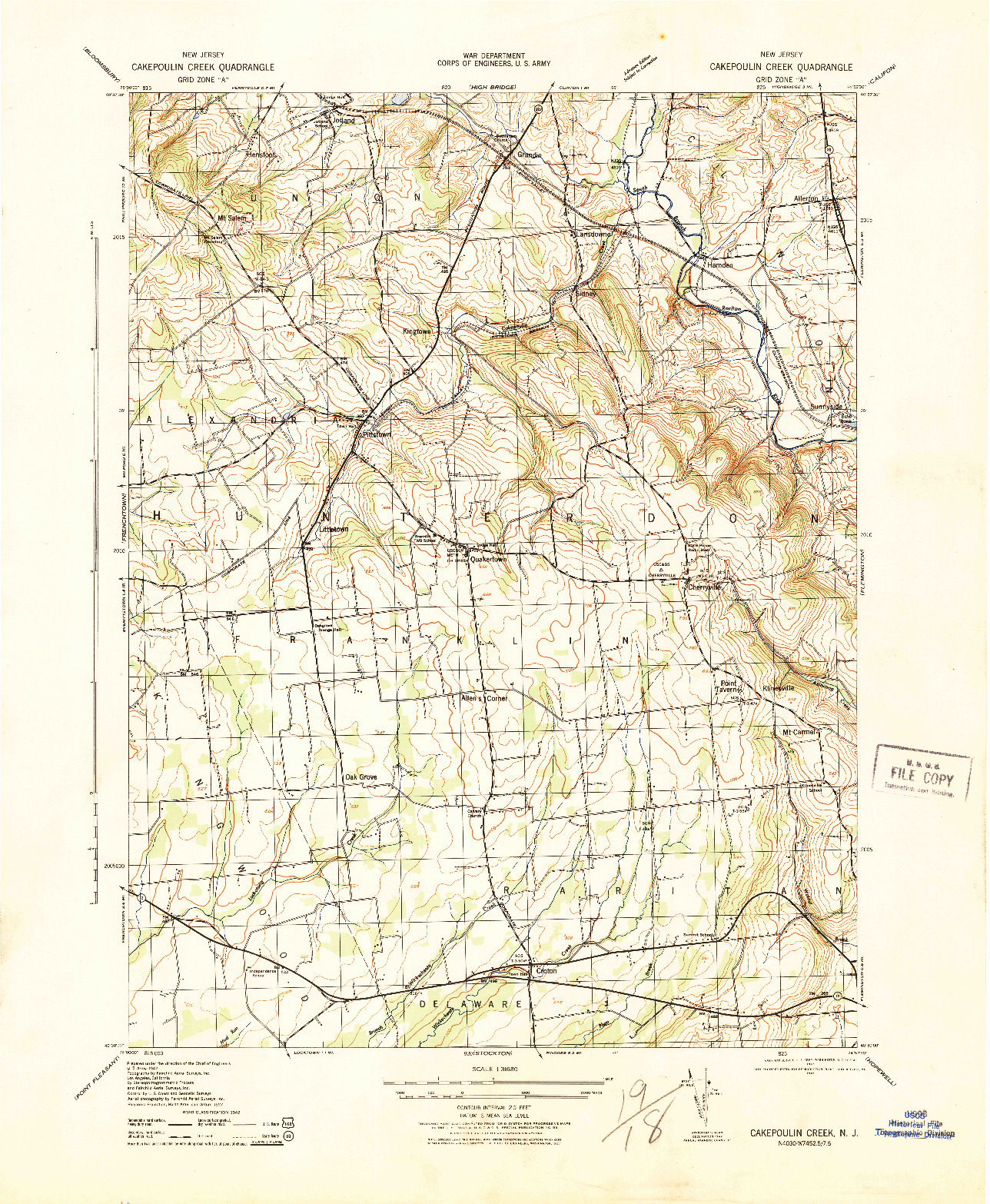 USGS 1:31680-SCALE QUADRANGLE FOR CAKEPOULIN CREEK, NJ 1943