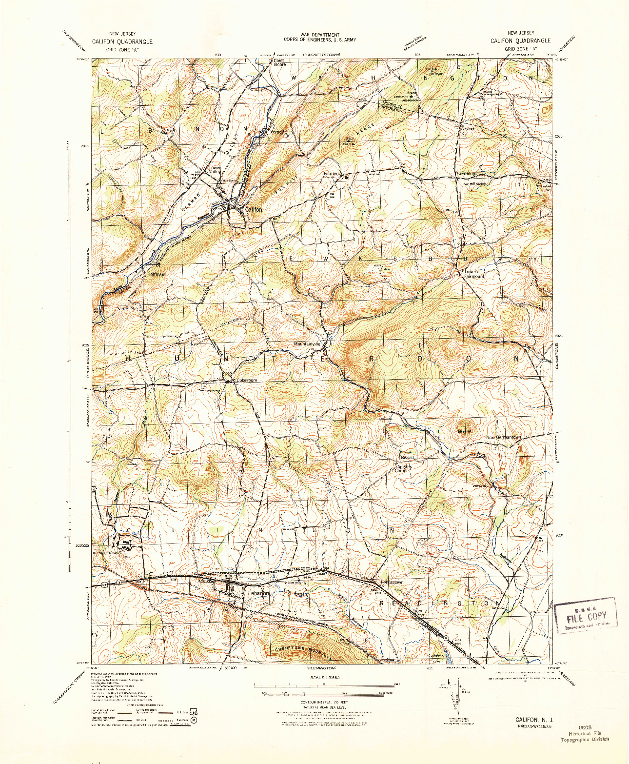 USGS 1:31680-SCALE QUADRANGLE FOR CALIFON, NJ 1943