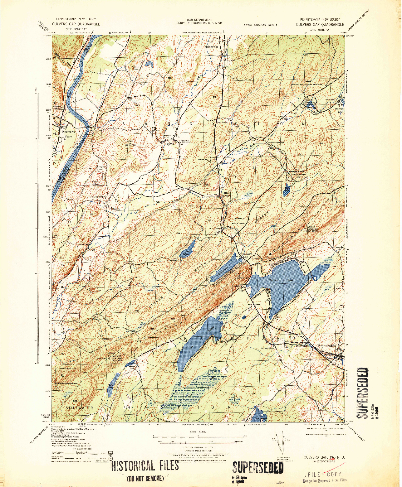 USGS 1:31680-SCALE QUADRANGLE FOR CULVERS GAP, NJ 1943