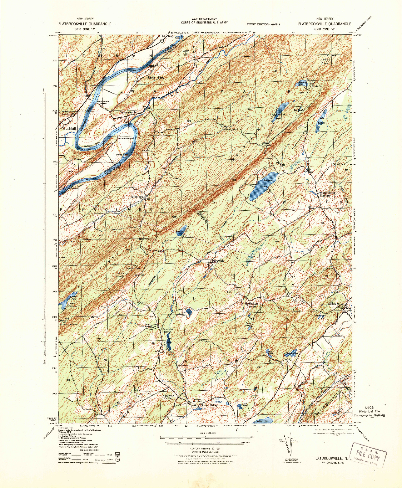 USGS 1:31680-SCALE QUADRANGLE FOR FLATBROOKVILLE, NJ 1943