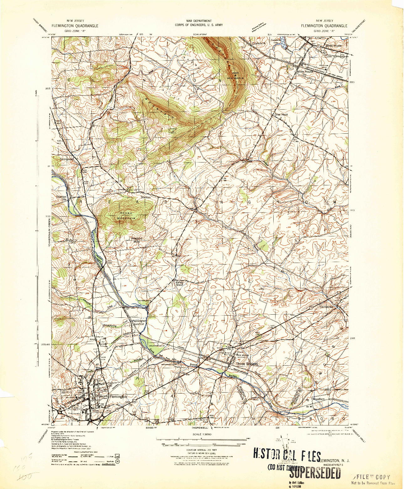 USGS 1:31680-SCALE QUADRANGLE FOR FLEMINGTON, NJ 1943