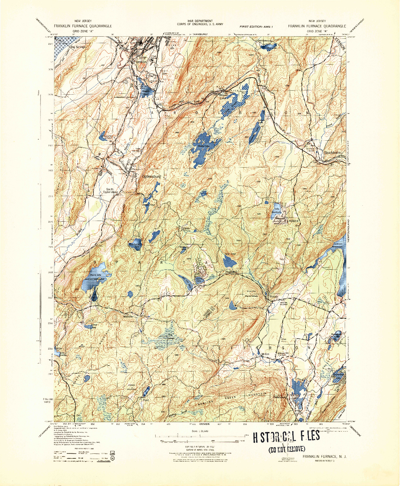 USGS 1:31680-SCALE QUADRANGLE FOR FRANKLIN FURNACE, NJ 1943