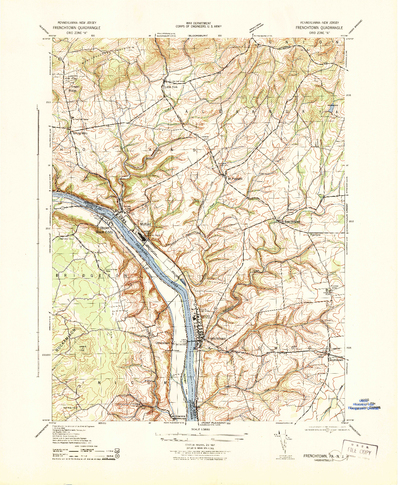 USGS 1:31680-SCALE QUADRANGLE FOR FRENCHTOWN, NJ 1943