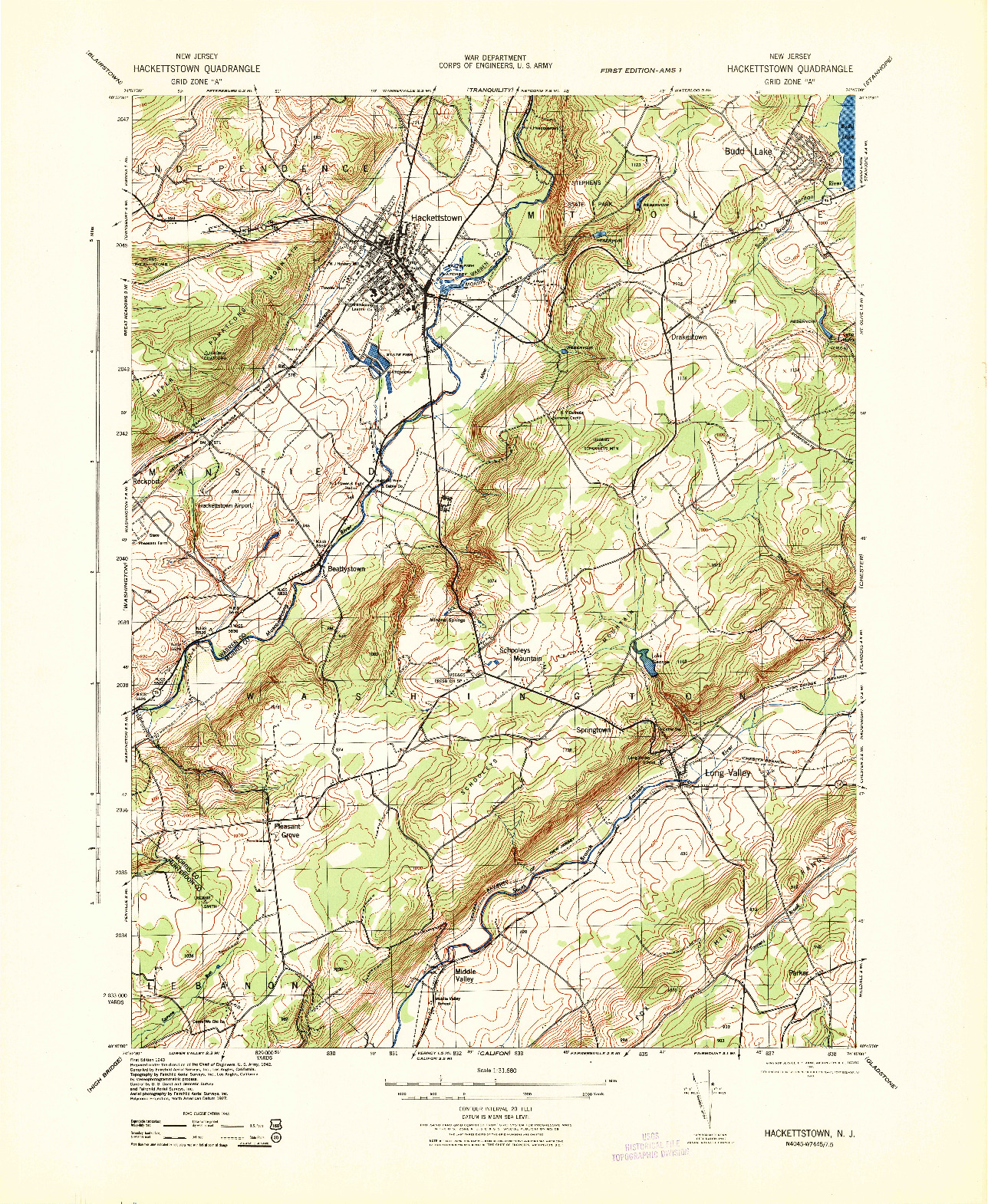 USGS 1:31680-SCALE QUADRANGLE FOR HACKETTSTOWN, NJ 1943