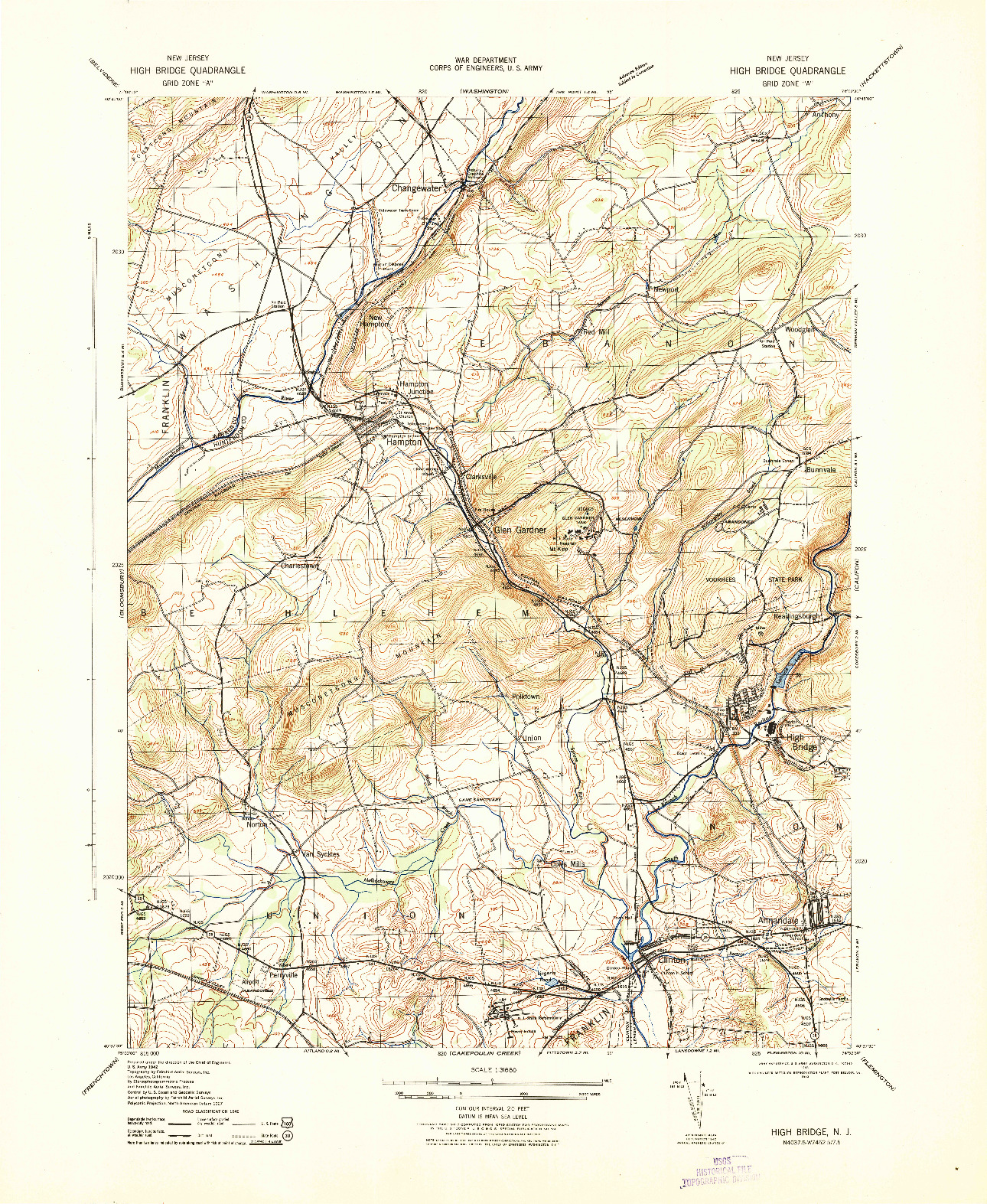 USGS 1:31680-SCALE QUADRANGLE FOR HIGH BRIDGE, NJ 1943