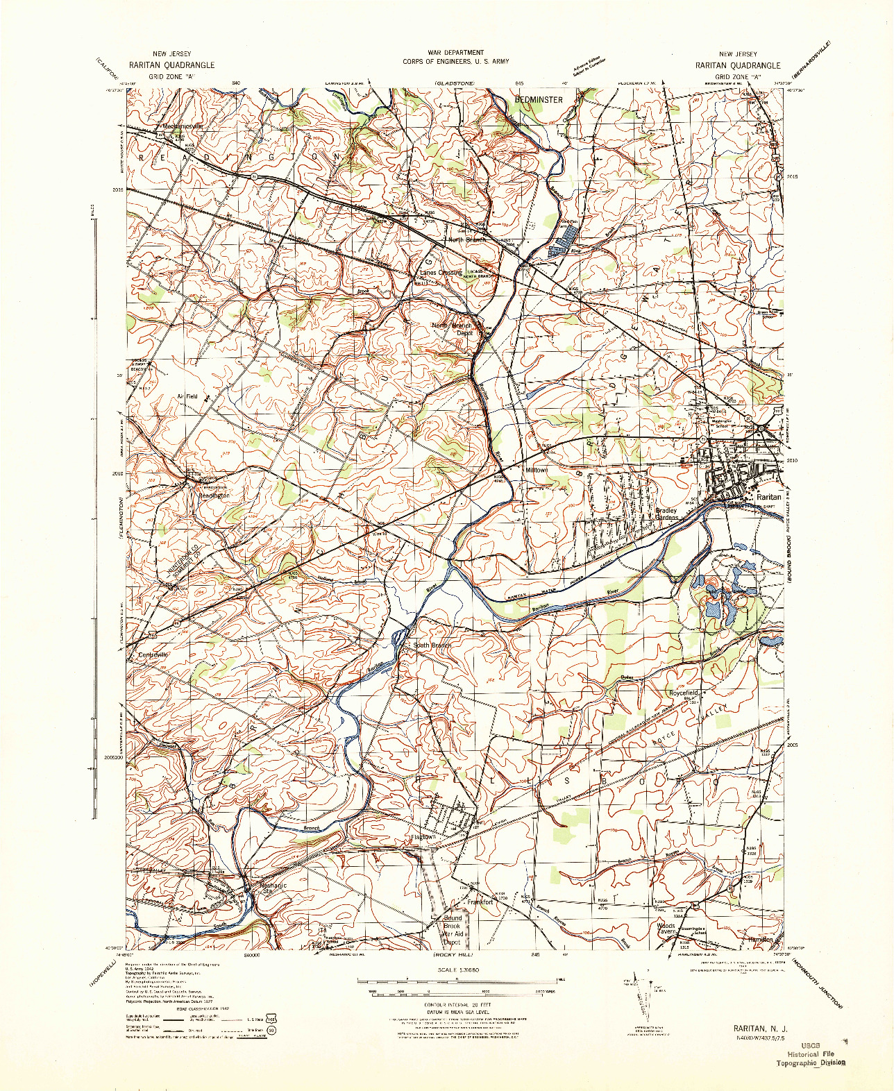 USGS 1:31680-SCALE QUADRANGLE FOR RARITAN, NJ 1943