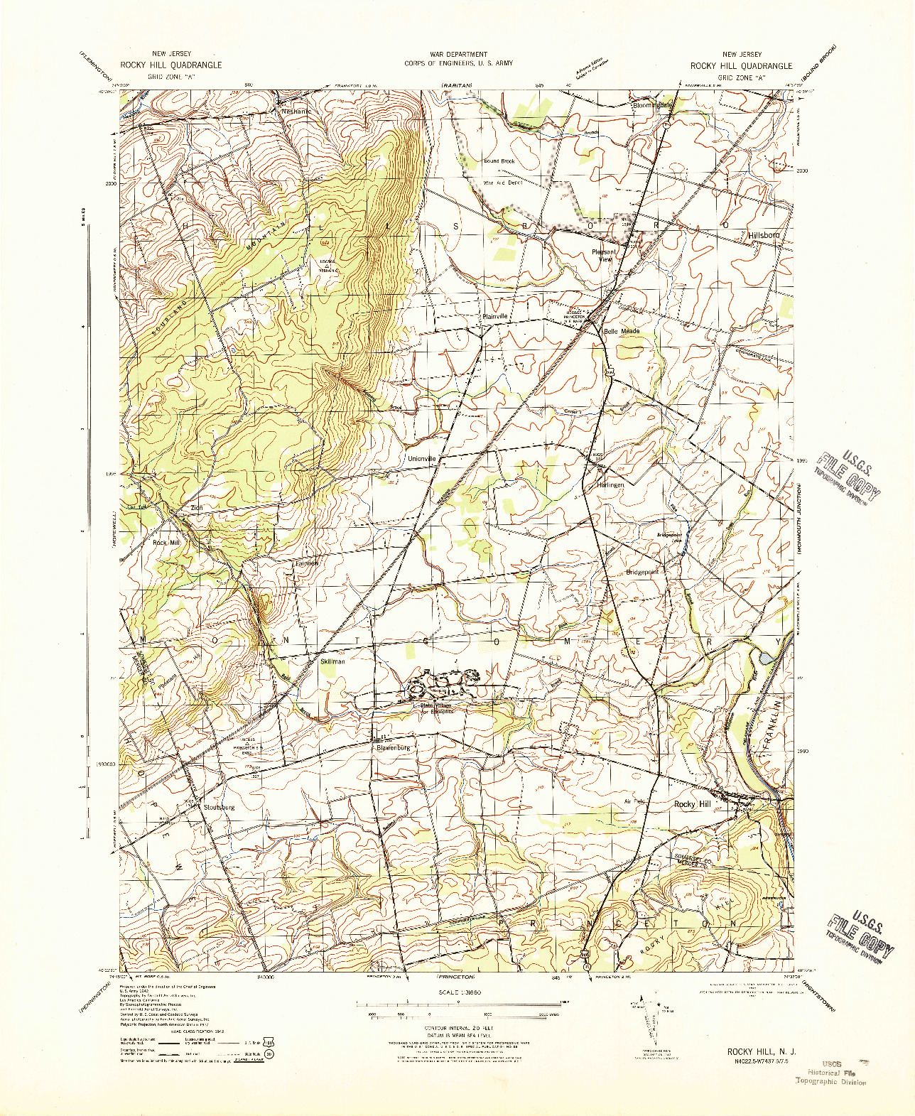 USGS 1:31680-SCALE QUADRANGLE FOR ROCKY HILL, NJ 1943