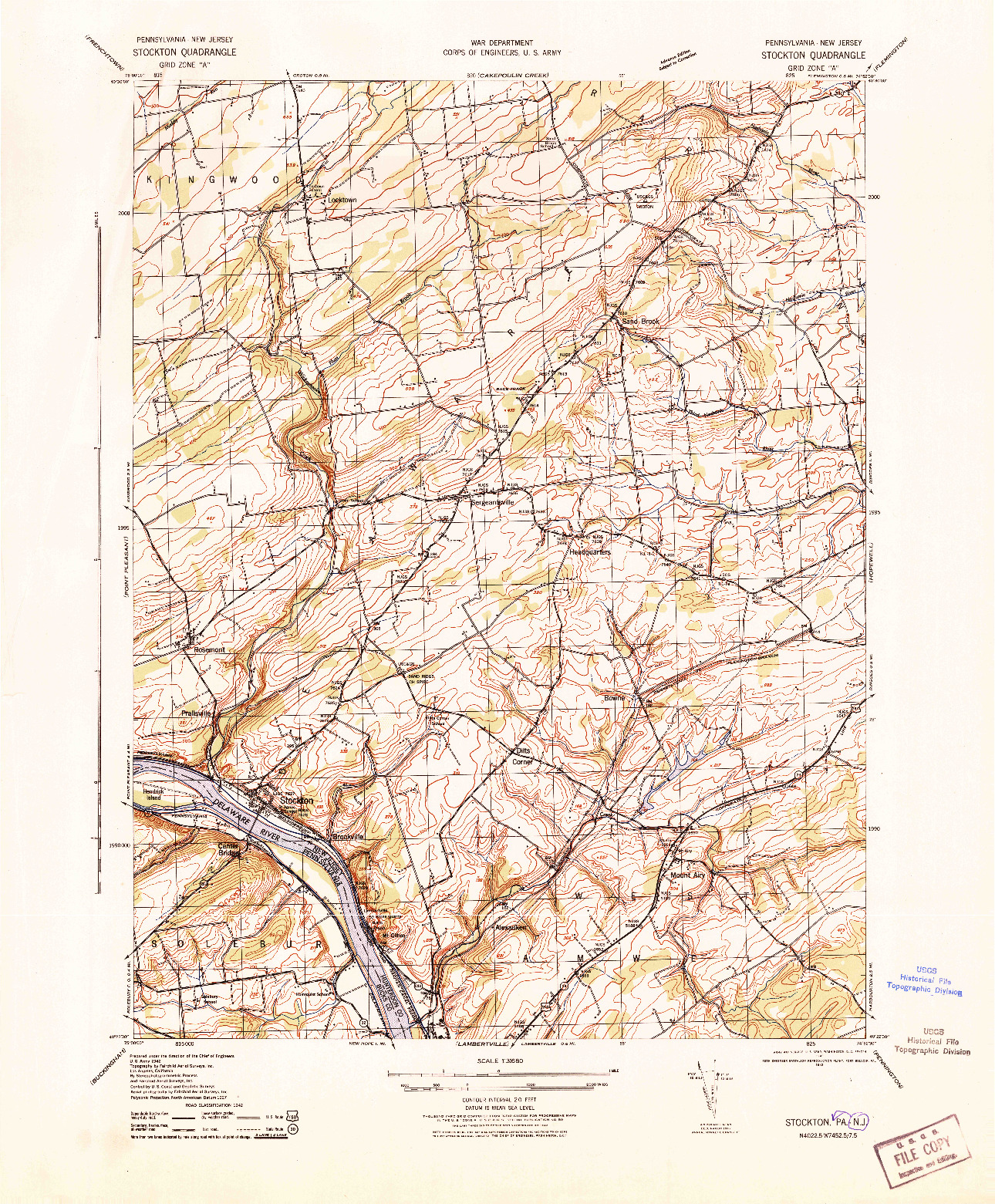 USGS 1:31680-SCALE QUADRANGLE FOR STOCKTON, NJ 1943