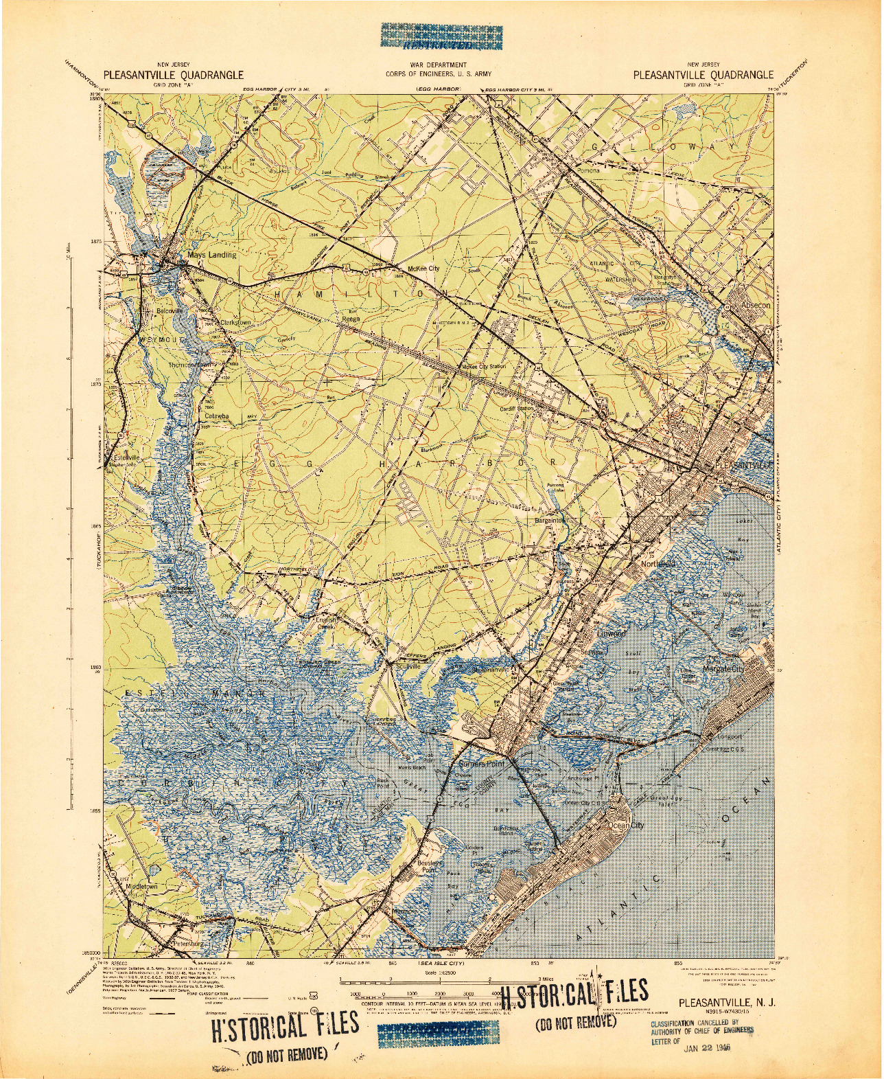 USGS 1:62500-SCALE QUADRANGLE FOR PLEASANTVILLE, NJ 1943