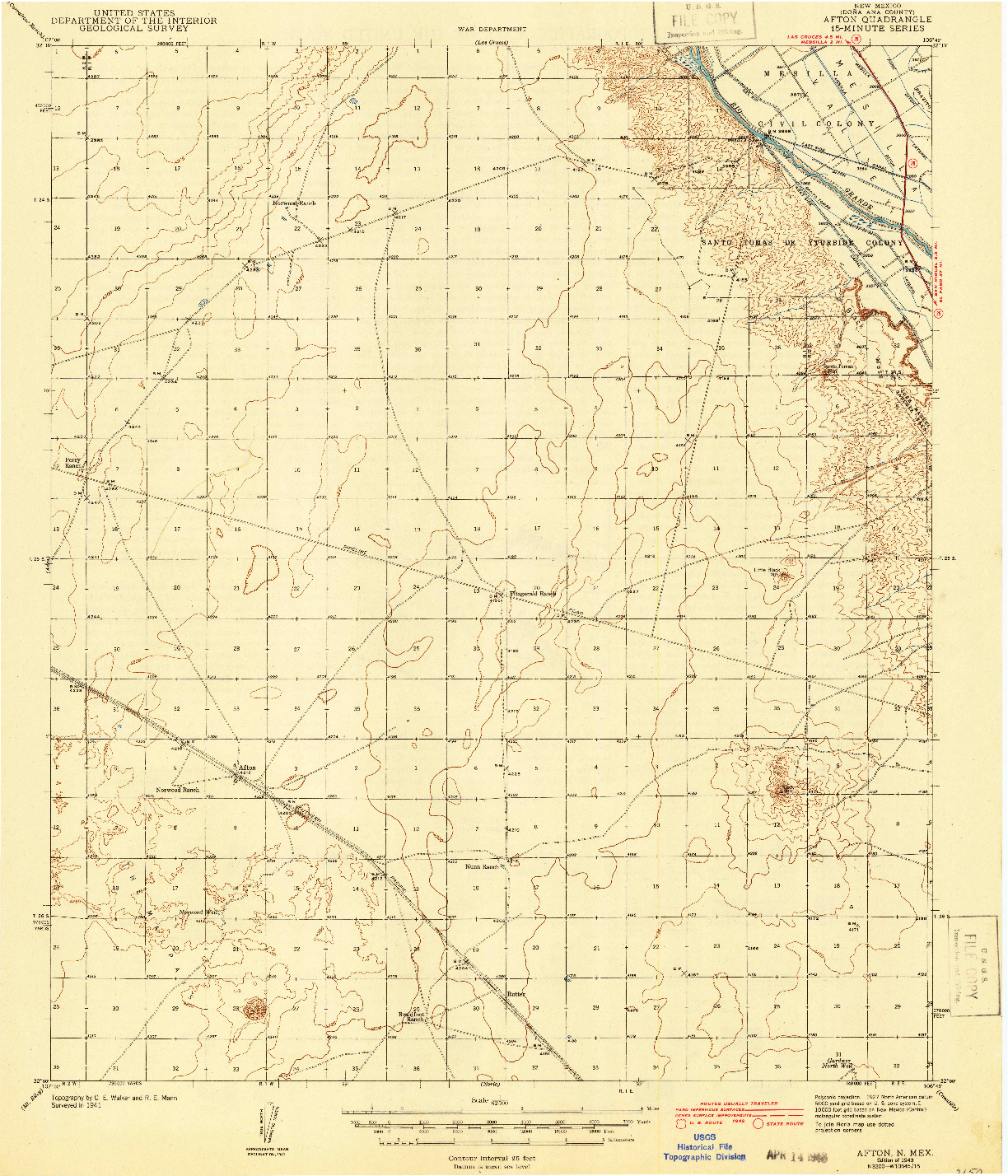 USGS 1:62500-SCALE QUADRANGLE FOR AFTON, NM 1943
