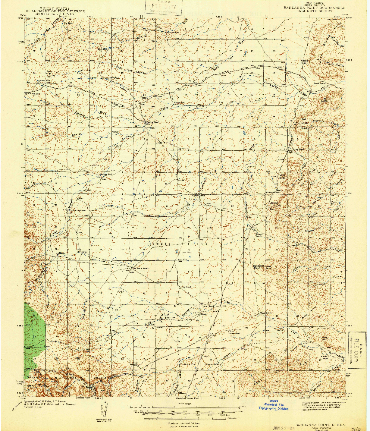 USGS 1:62500-SCALE QUADRANGLE FOR BANDANNA POINT, NM 1943