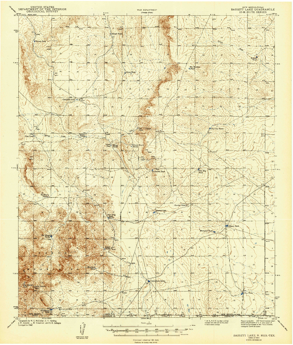 USGS 1:62500-SCALE QUADRANGLE FOR BASSETT LAKE, NM 1943