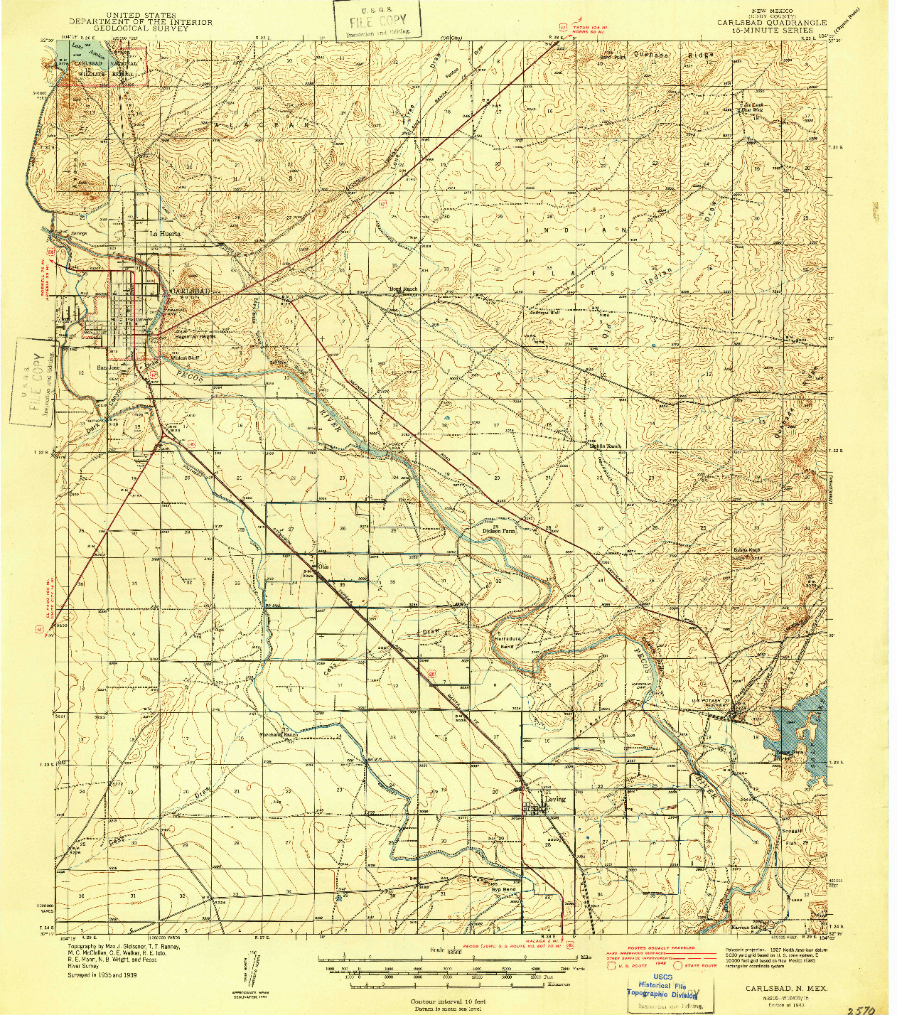USGS 1:62500-SCALE QUADRANGLE FOR CARLSBAD, NM 1943