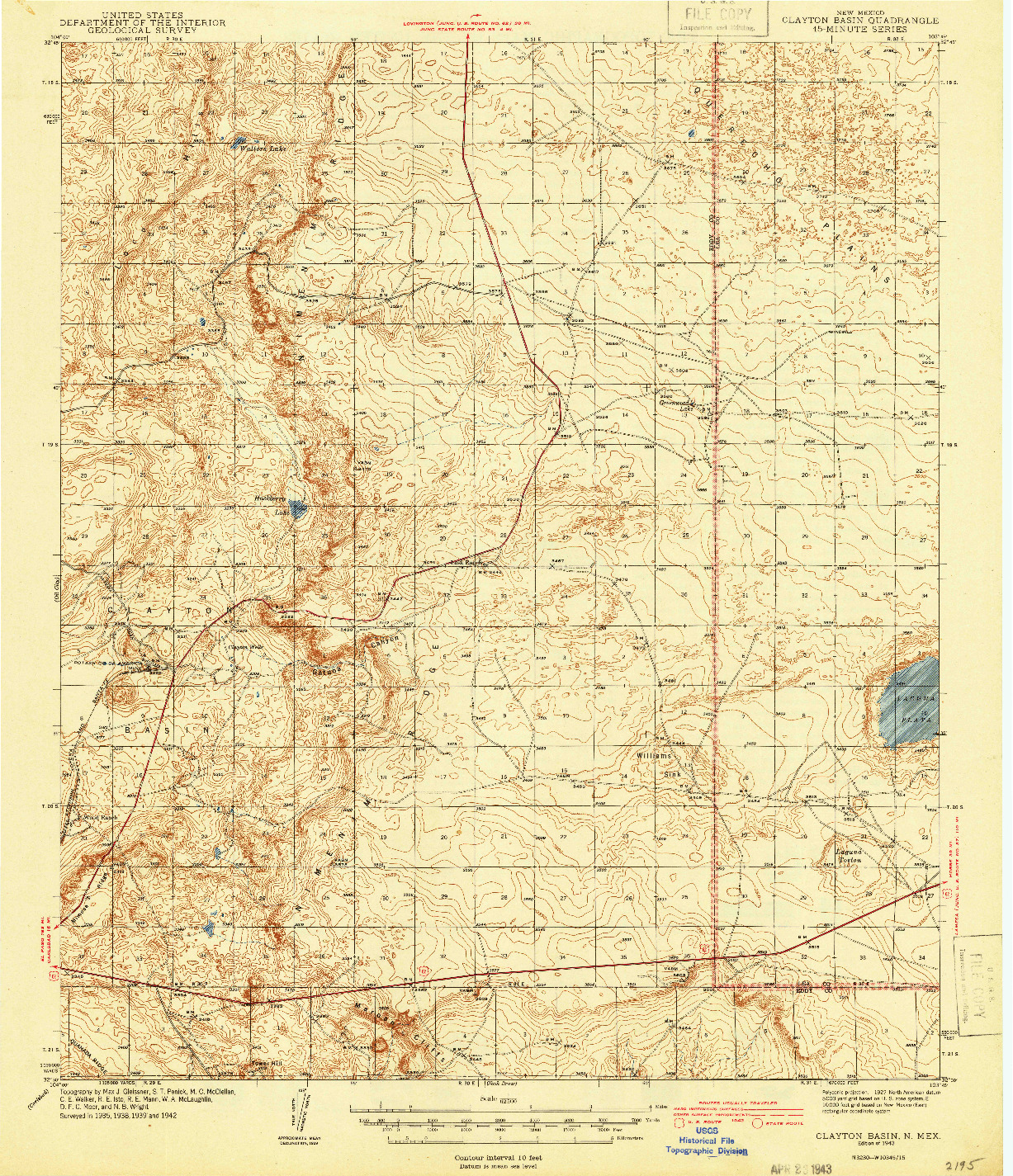 USGS 1:62500-SCALE QUADRANGLE FOR CLAYTON BASIN, NM 1943