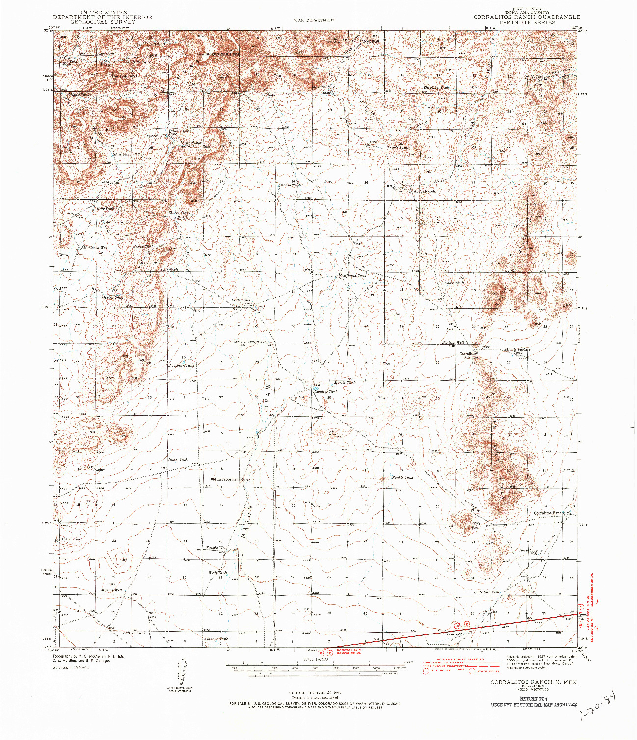 USGS 1:62500-SCALE QUADRANGLE FOR CORRALITOS RANCH, NM 1943